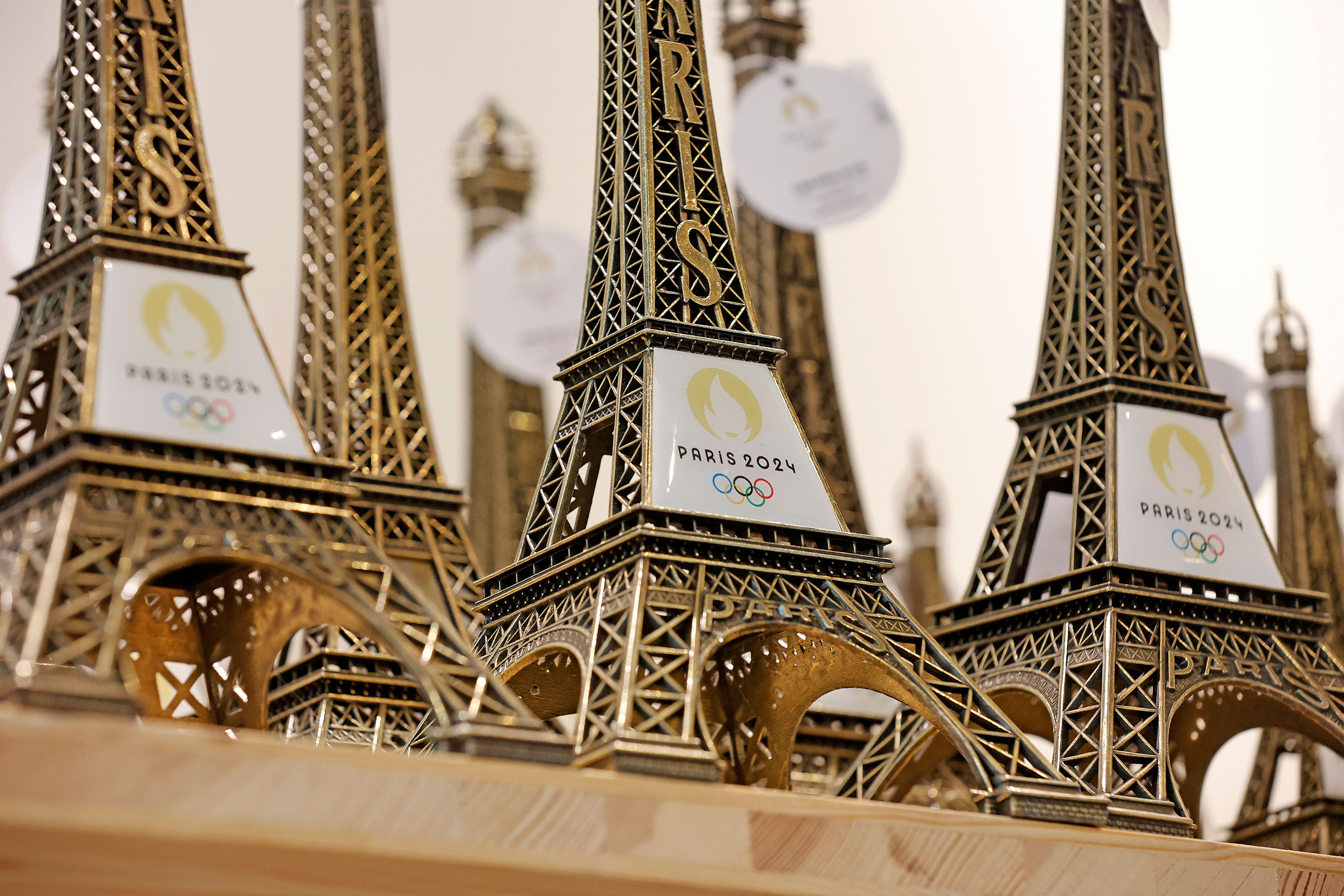 Eiffel Tower trinkets are displayed inside a store in Paris in November.