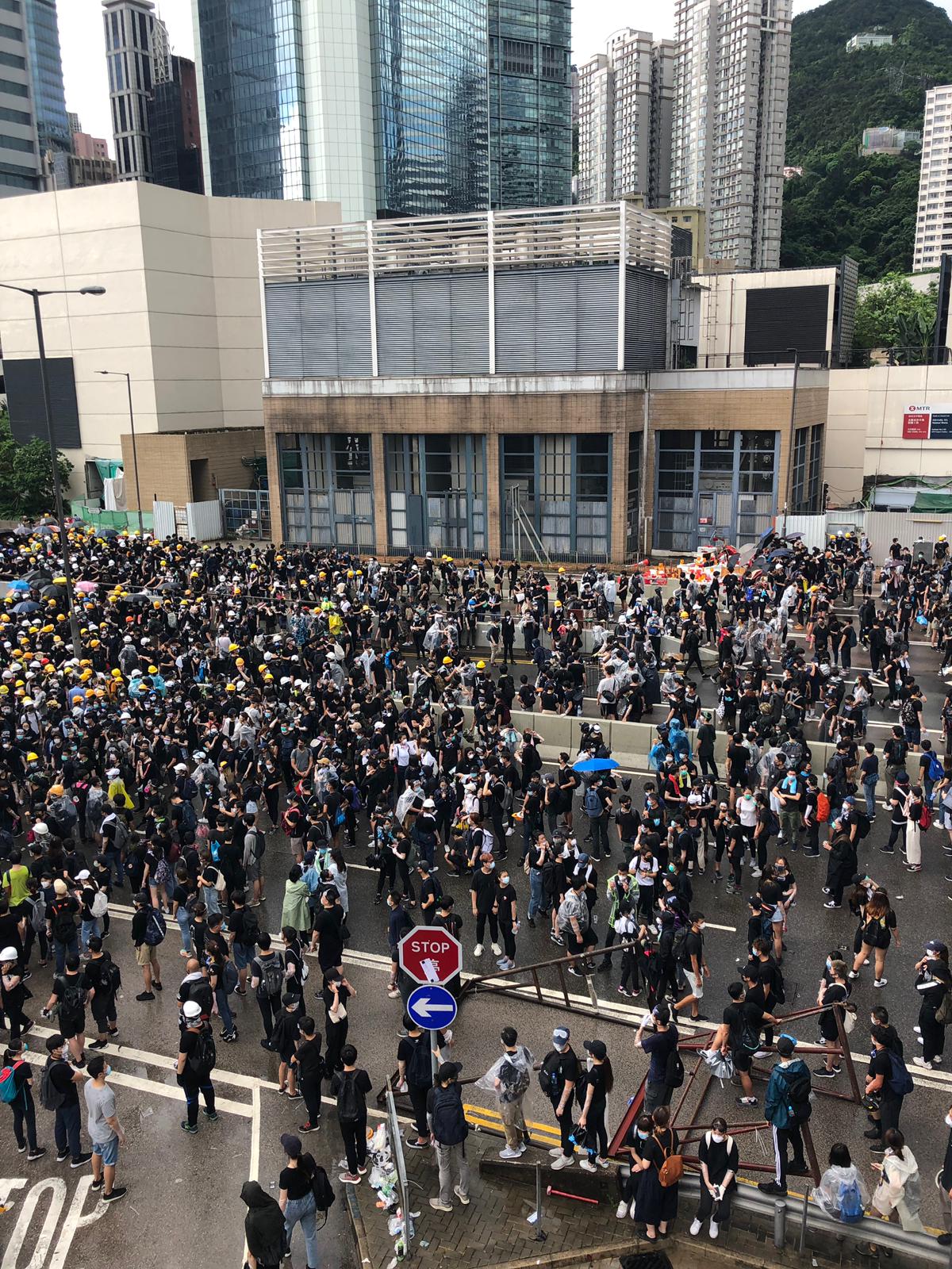 Protesters gather outside government headquarters in Admiralty.