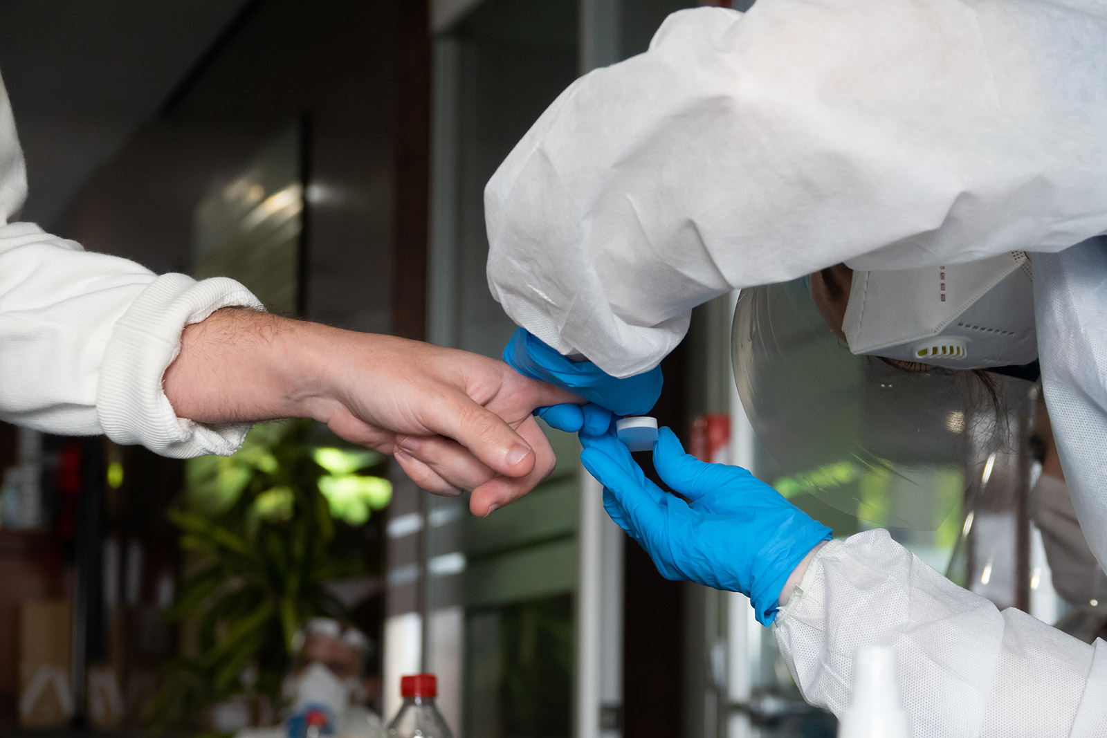 A doctor takes a coronavirus antibody test on April 30 in Sevilla, Spain.