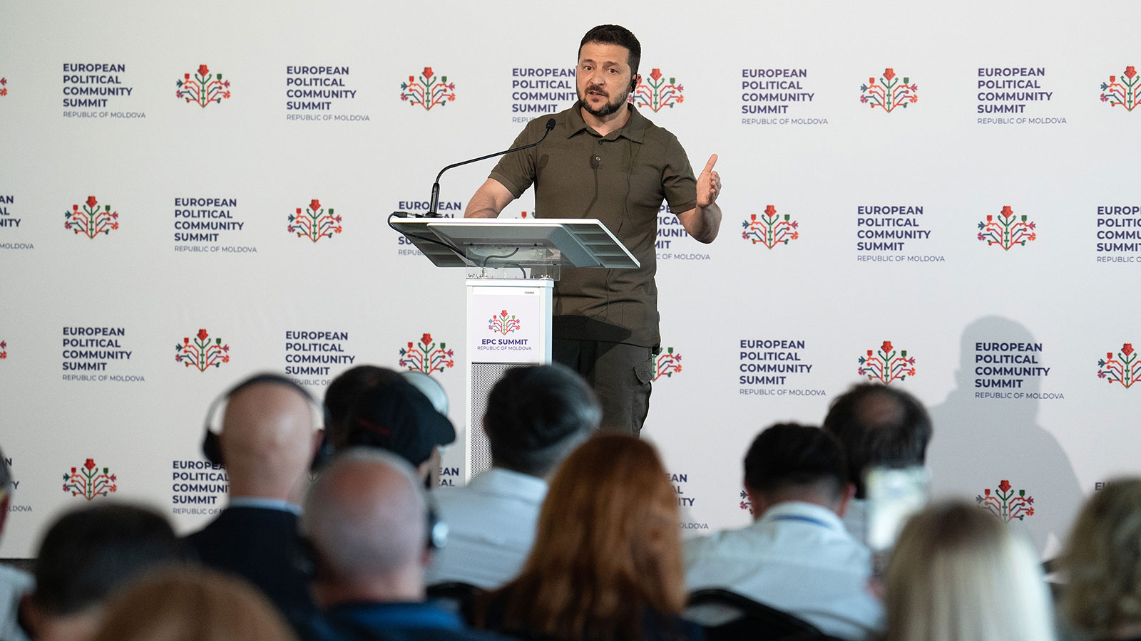 Zelenskyy speaks during a press conference at the European Political Community Summit in Bulboaca, Moldova, on Thursday,  June 1.