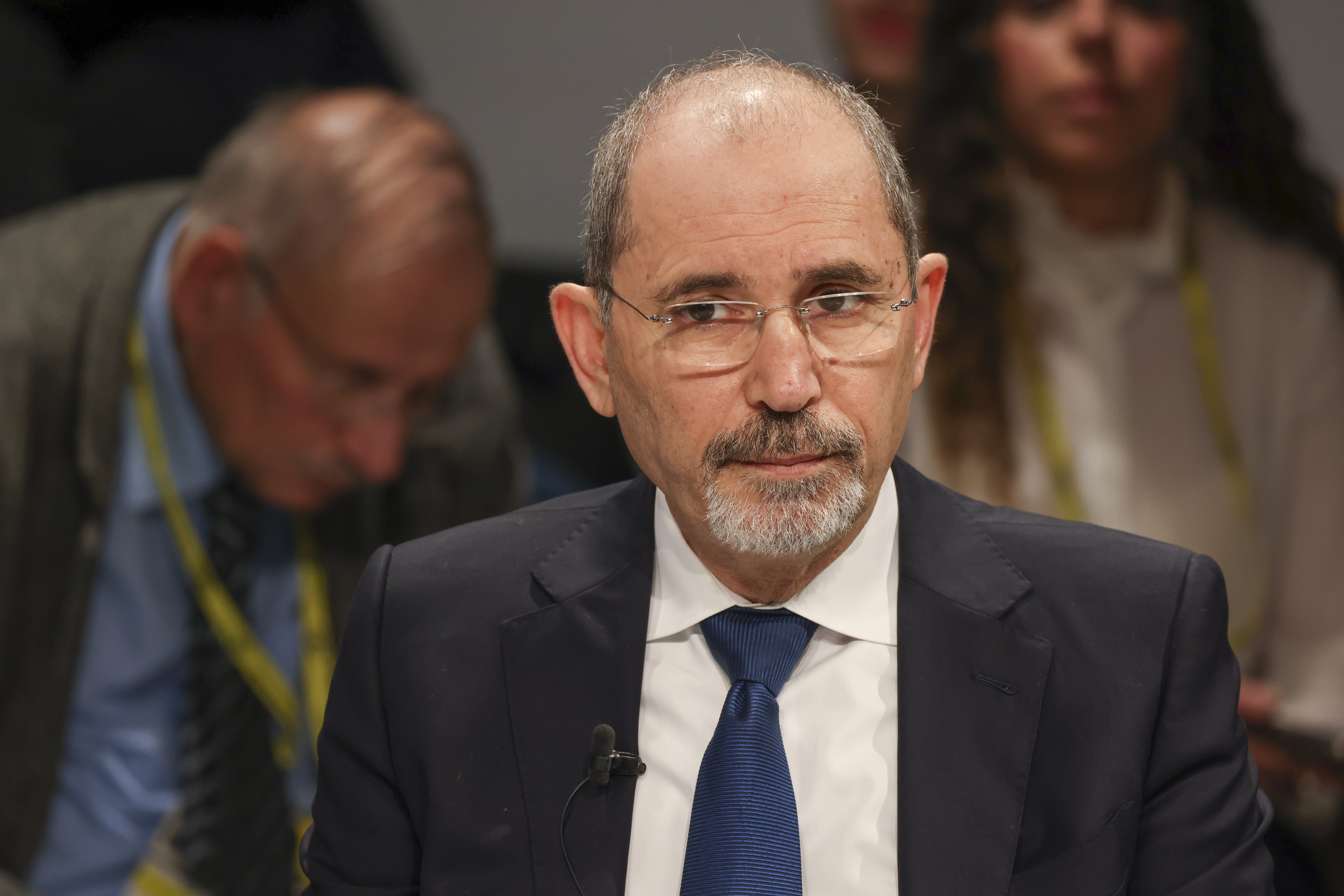 Jordan's Foreign Minister Ayman Safadi takes part in a townhall during the Munich Security Conference in Munich, Germany, on February 18.