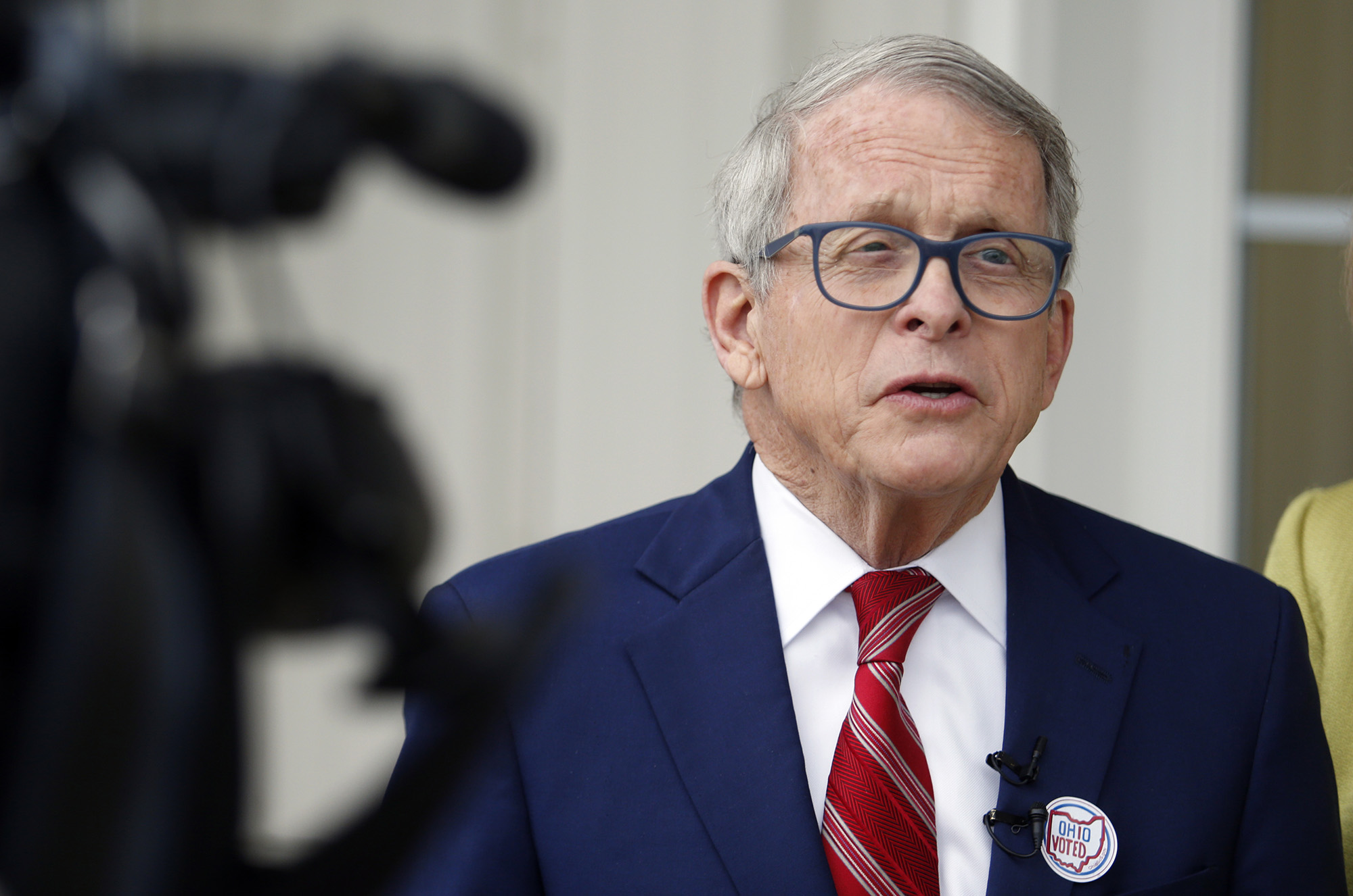 Ohio Gov. Mike DeWine speaks with reporters in Cedarville, Ohio, in this May 3, 2022 file photo. 