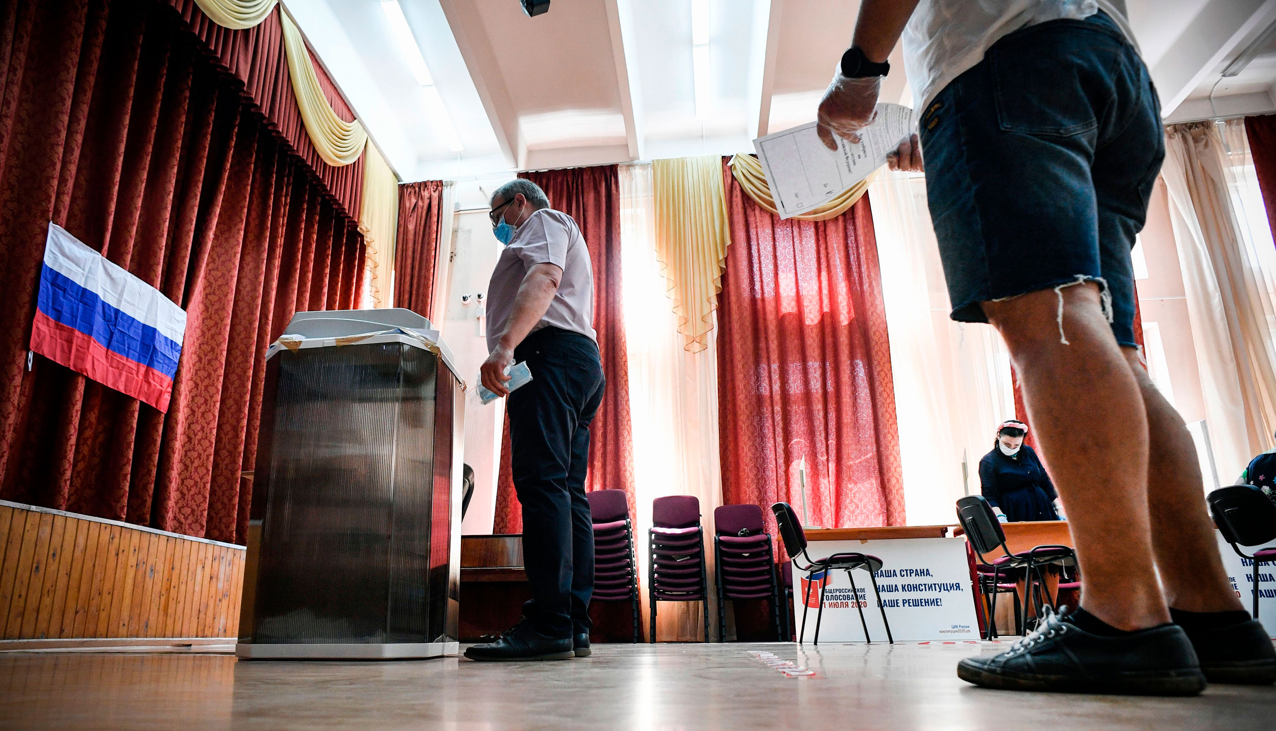 A man casts his ballot in a nationwide vote on constitutional reforms at a polling station in Moscow on July 1.