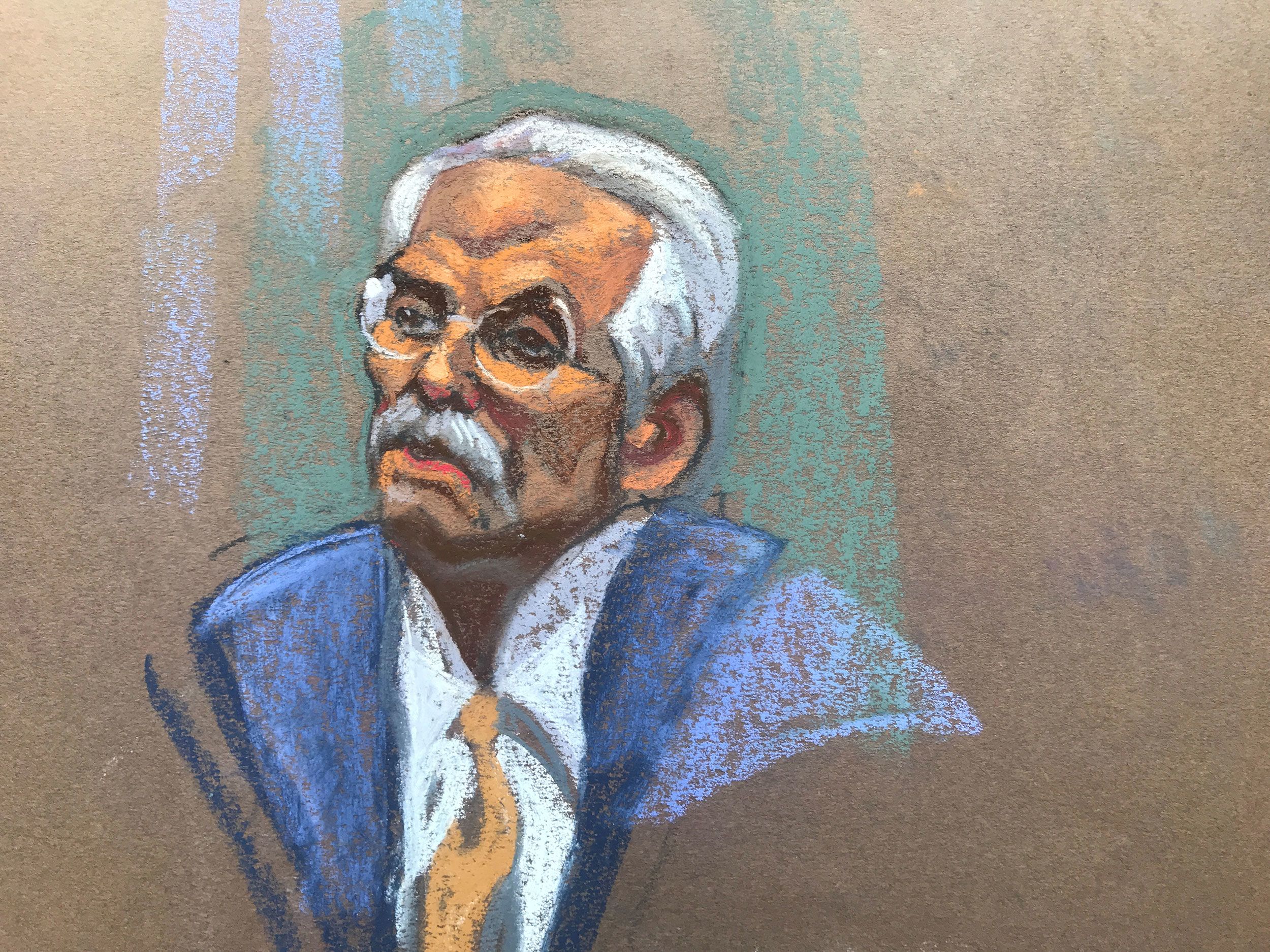 Court sketch of David Pecker, the former chairman of the National Enquirer’s parent company, American Media Inc. Pecker testified in Day 5 of former President Donald Trump’s criminal hush money trial taking place in criminal court in New York City on April 22, 2024.