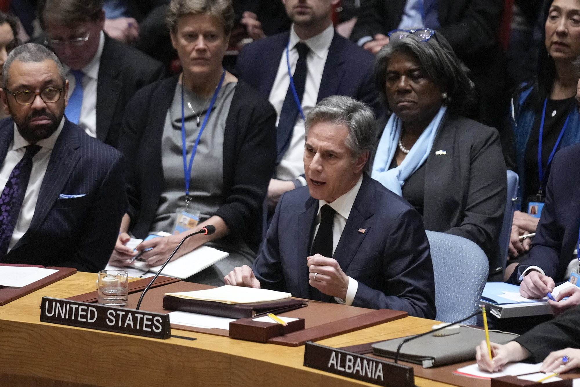 United States Secretary of State Antony Blinken speaks during a Security Council meeting at United Nations headquarters, New York, on February 24.