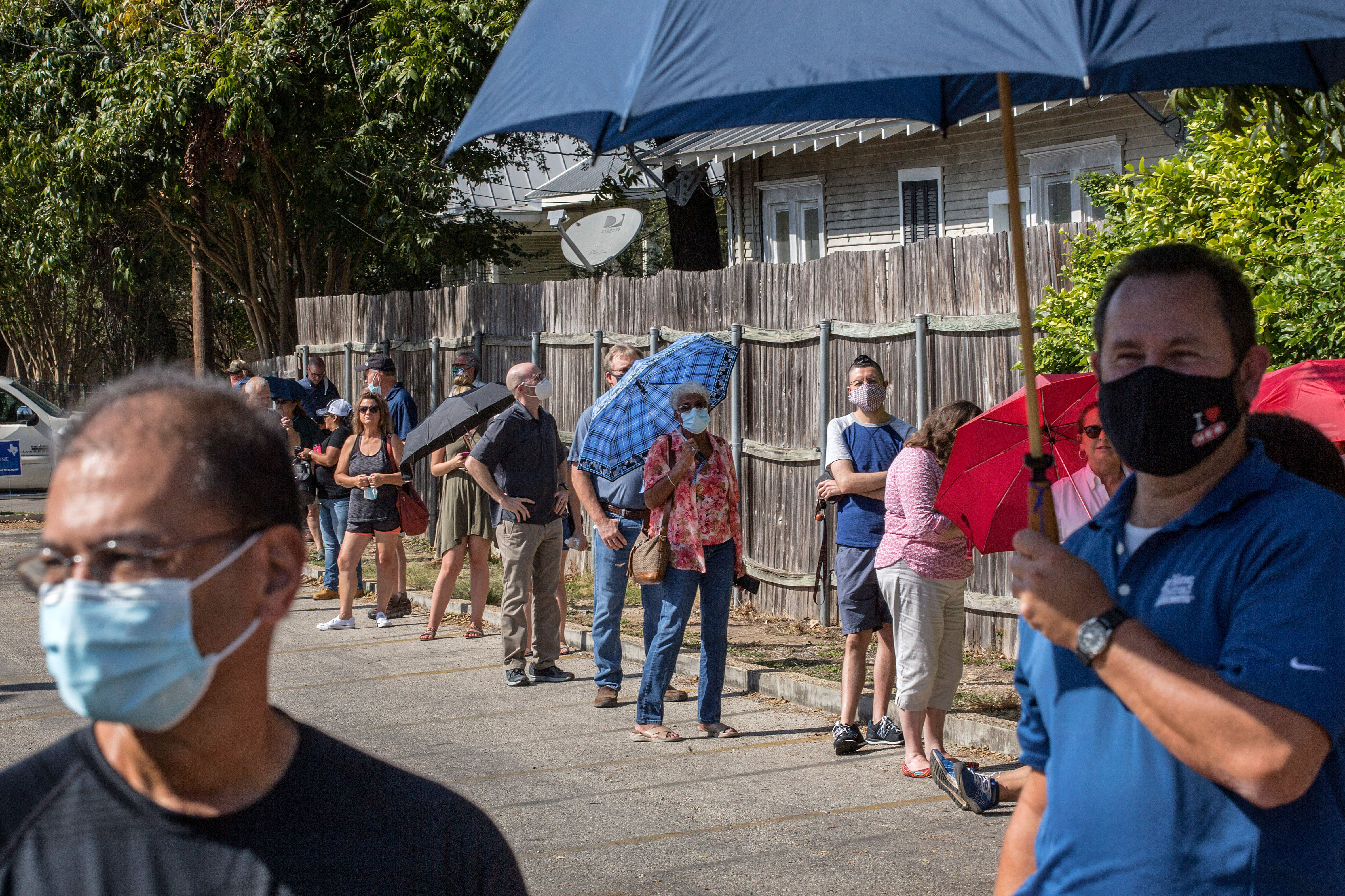 People in New Braunfels, Texas, wait in line to vote on October 13.