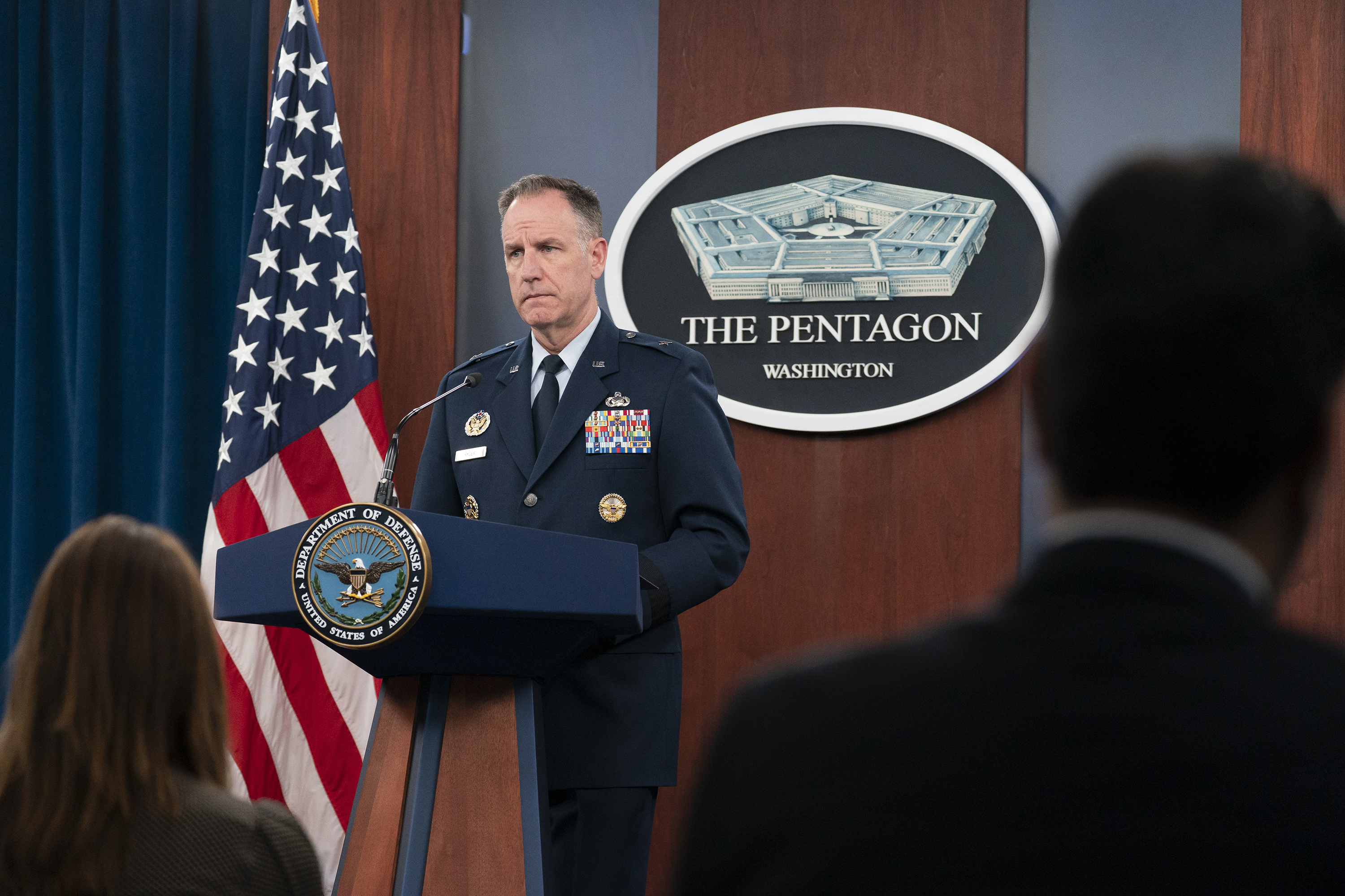 Pentagon spokesman U.S. Air Force Brig. Gen. Patrick Ryder speaks during a media briefing at the Pentagon, Thursday, September 22.