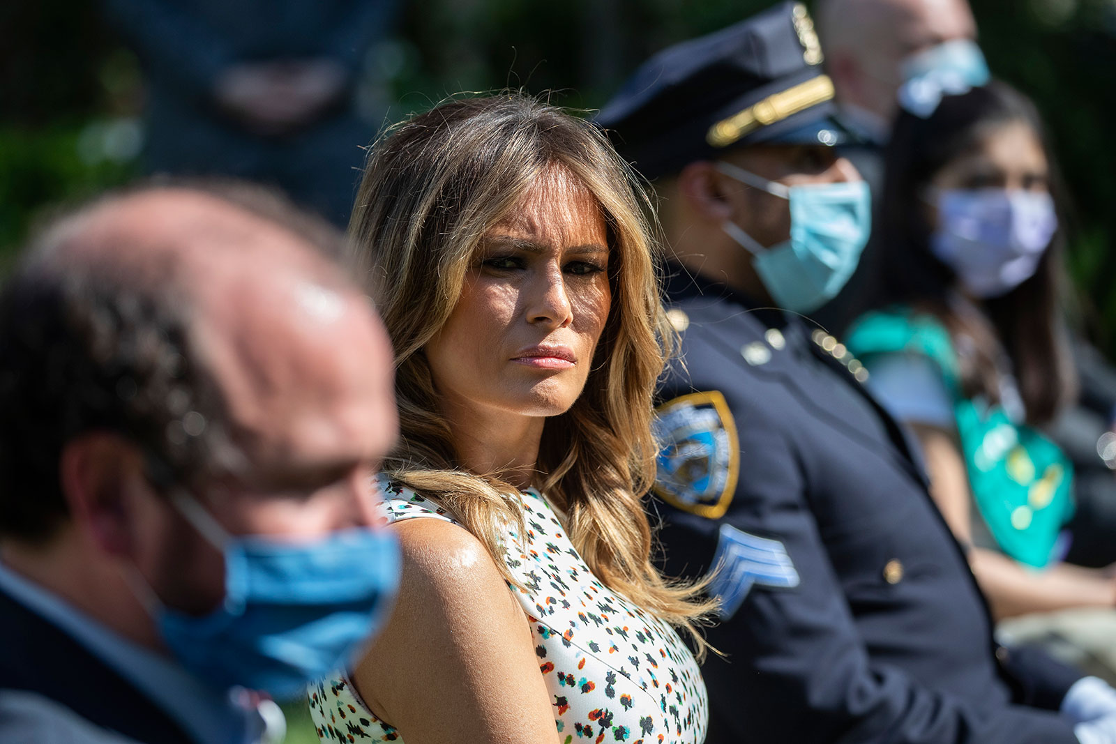 First Lady Melania Trump is seated as US President Donald Trump speaks during a presidential recognition ceremony in the Rose Garden of the White House on May 15 in Washington.