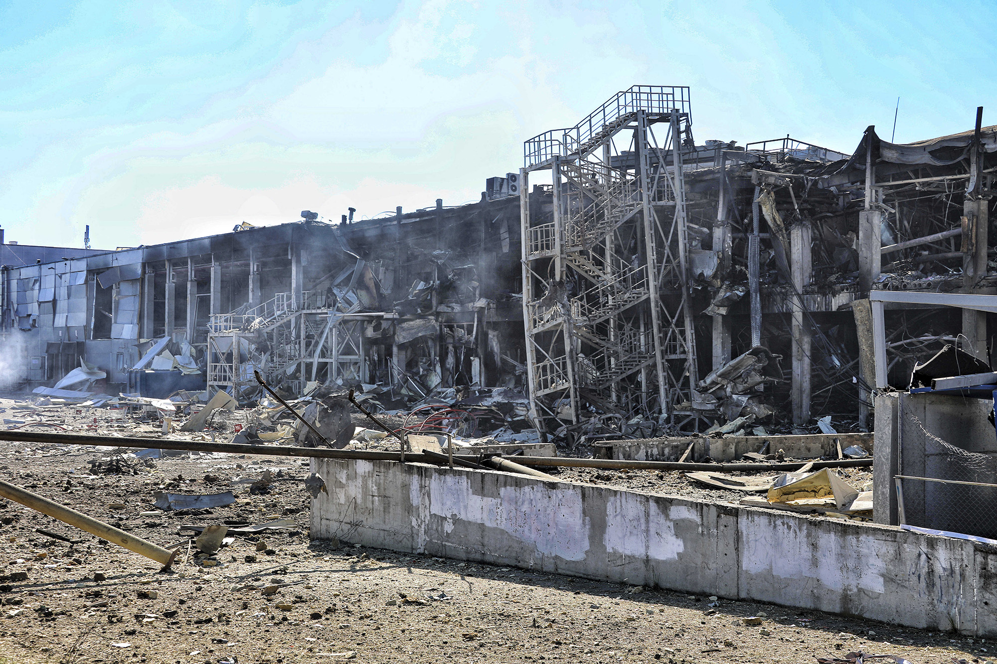 A shopping mall is destroyed as a result of rocket strikes in Odesa, southern Ukraine, on May 10.