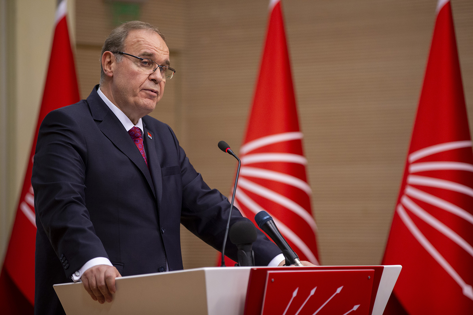 Faik Oztrak gives a speech in Ankara, Turkey in 2019. 
