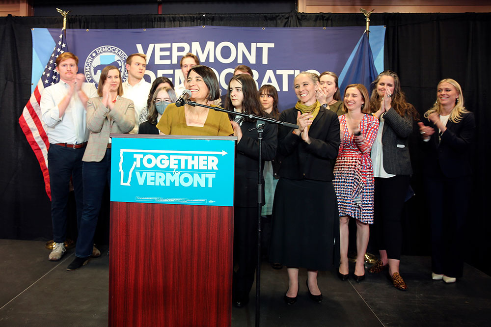 Balint gives a victory speech on Tuesday, November 8, in Burlington, Vermont. 