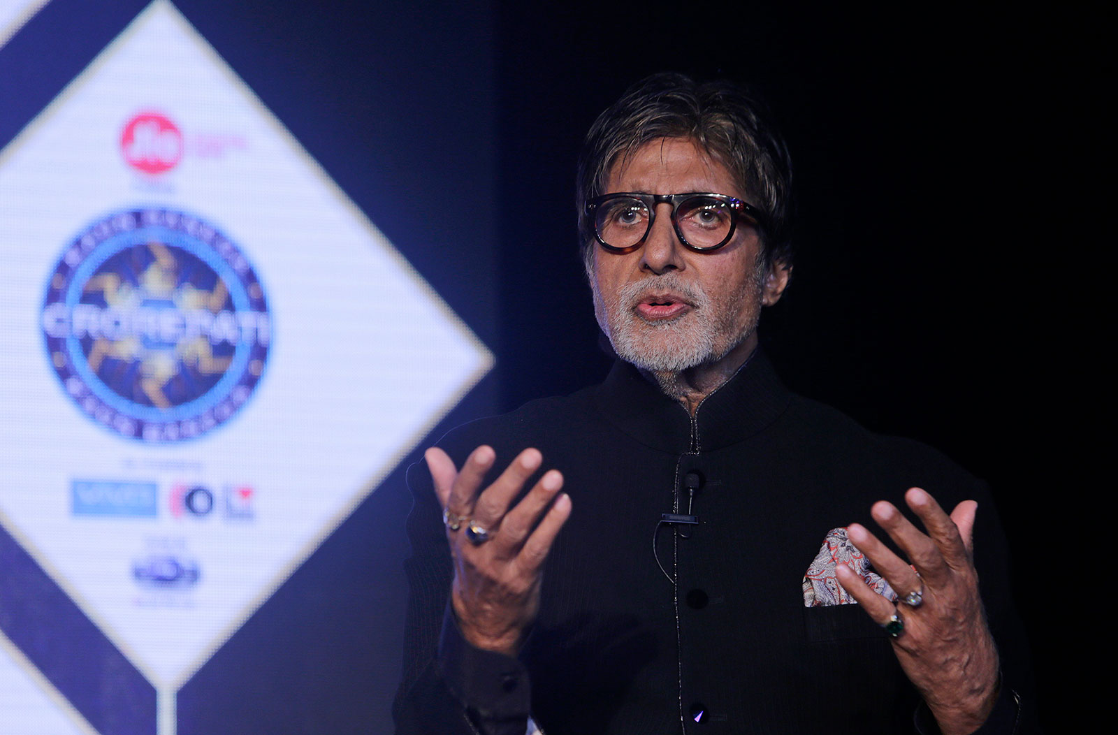 Bollywood actor Amitabh Bachchan speaks during a promotional event for his television show 