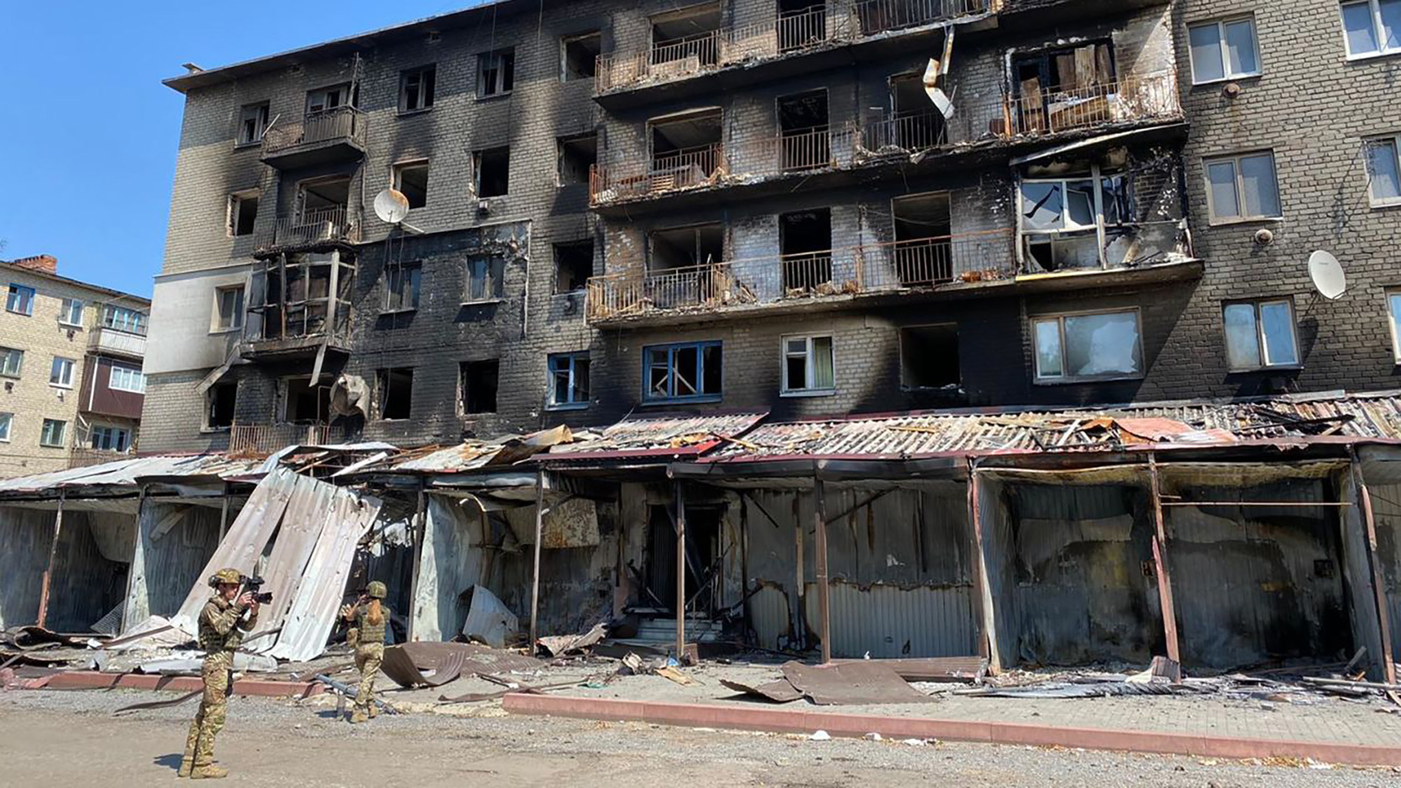 Shelled shops in Siversk, eastern Ukraine.