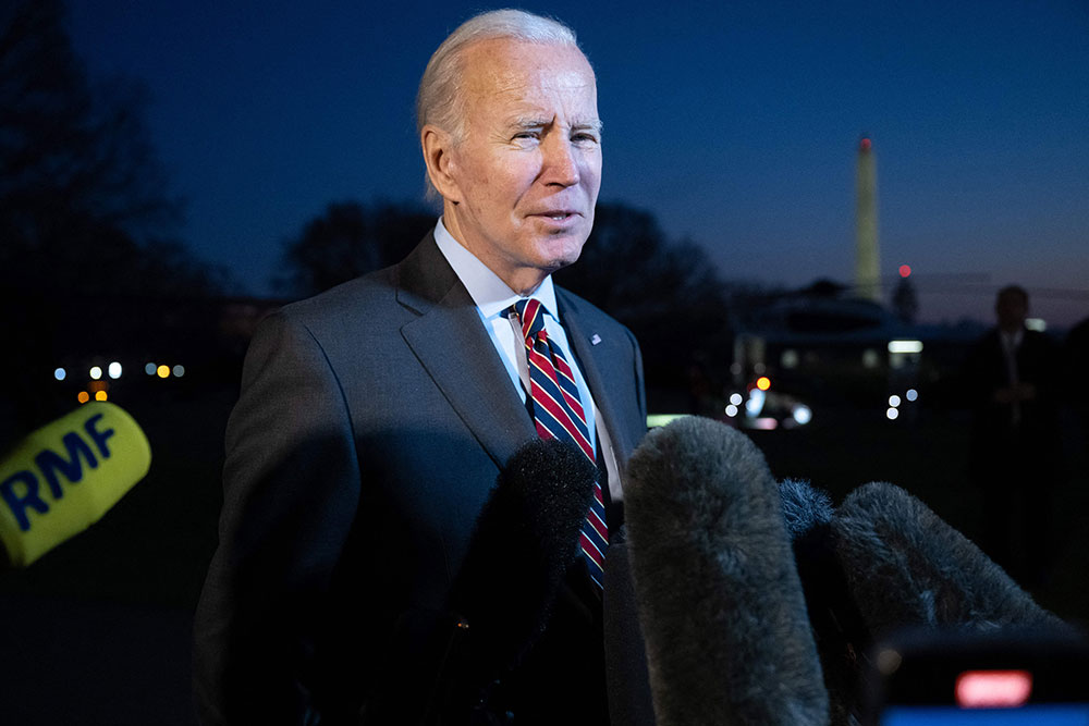 Biden speaks to the media about Tyre Nichols before departing the White House in Washington, DC, January 27, as he heads to Camp David for the weekend.