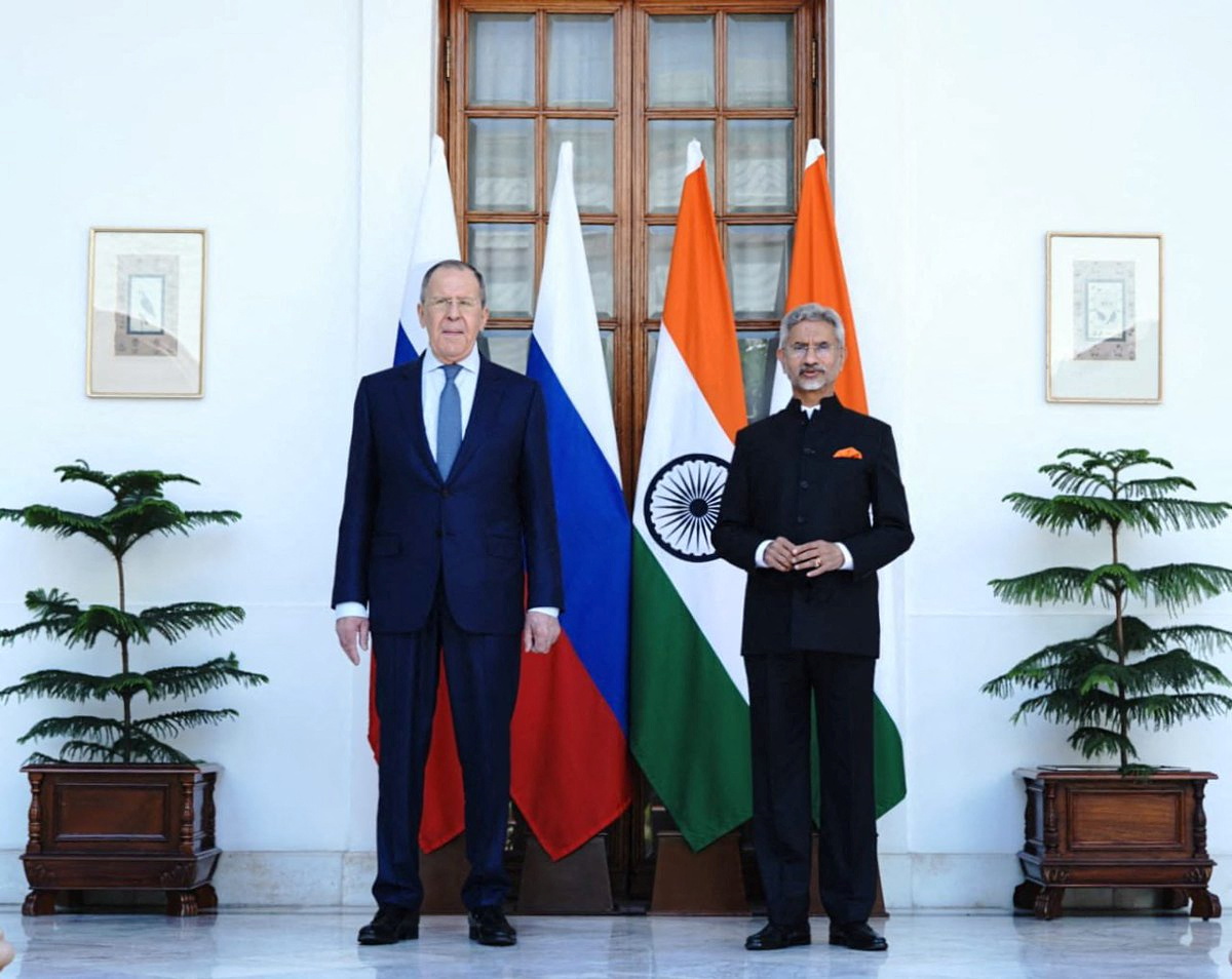 India's Foreign Minister Subrahmanyam Jaishankar and his Russian counterpart Sergei Lavrov are seen before their meeting in New Delhi, India, on April 1.
