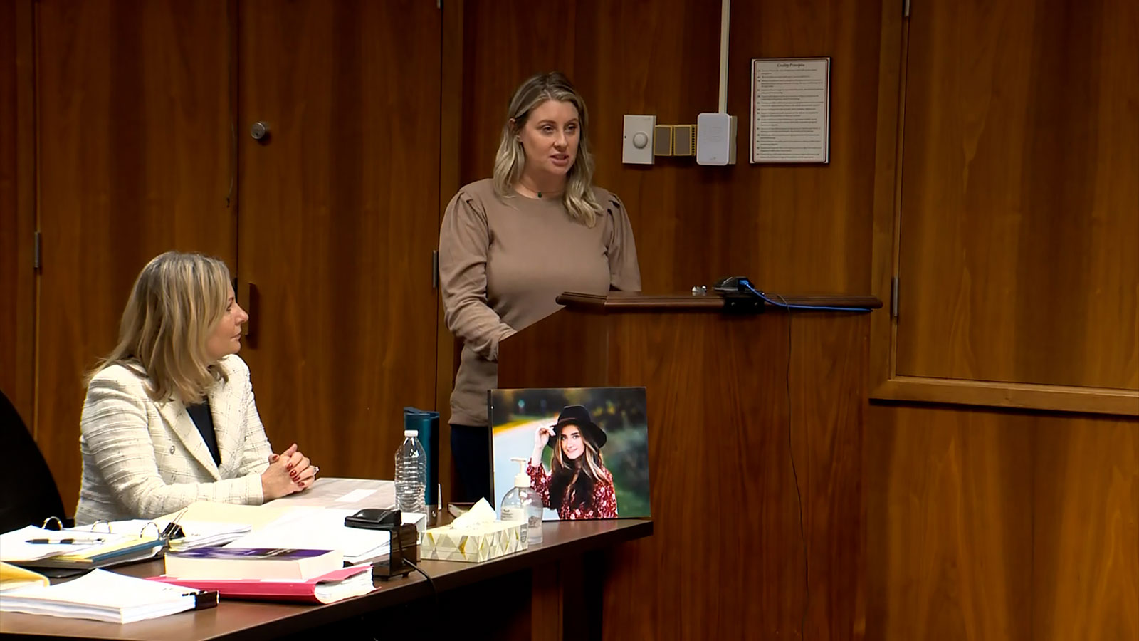 Nicole Beausoleil gives her victim impact statement at Ethan Crumbley's sentencing on Friday.