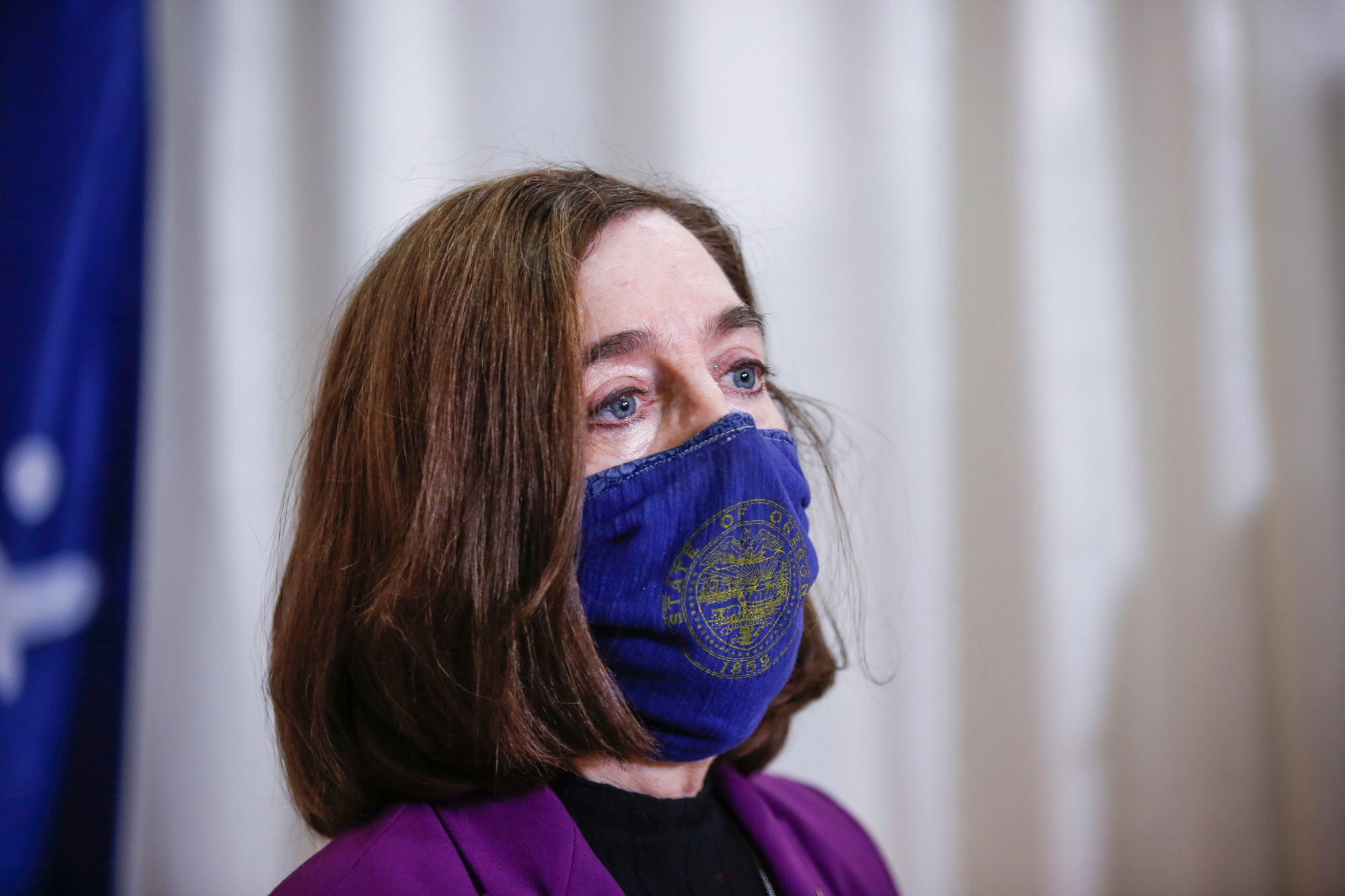 Oregon Gov. Kate Brown visits the Marion County and Salem Health COVID-19 vaccination clinic in Salem, Oregon, on January 13.