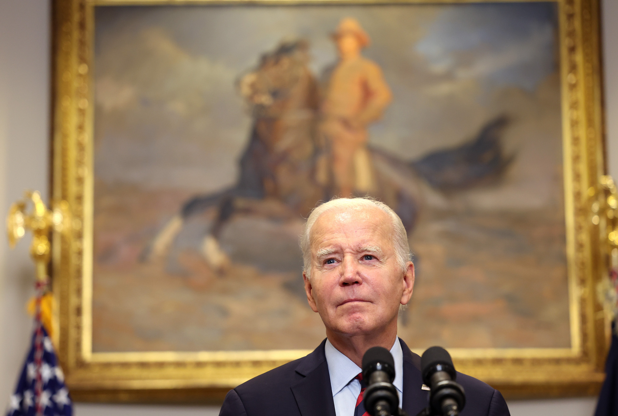 President Joe Biden delivers remarks at the White House on Wednesday.