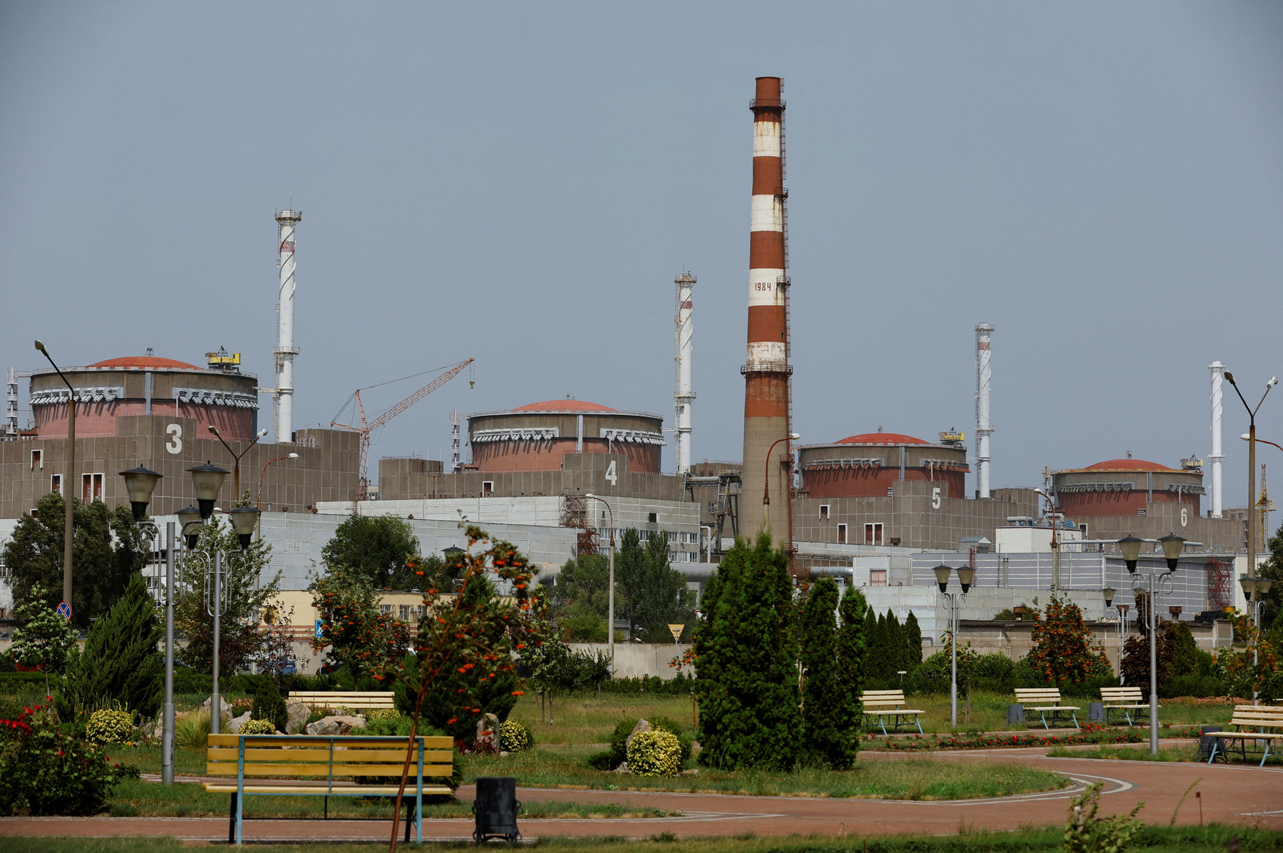 A view shows the Zaporizhzhia Nuclear Power Plant outside the Russian-controlled city of Enerhodar in Zaporizhzhia region, Ukraine, on August 22. 