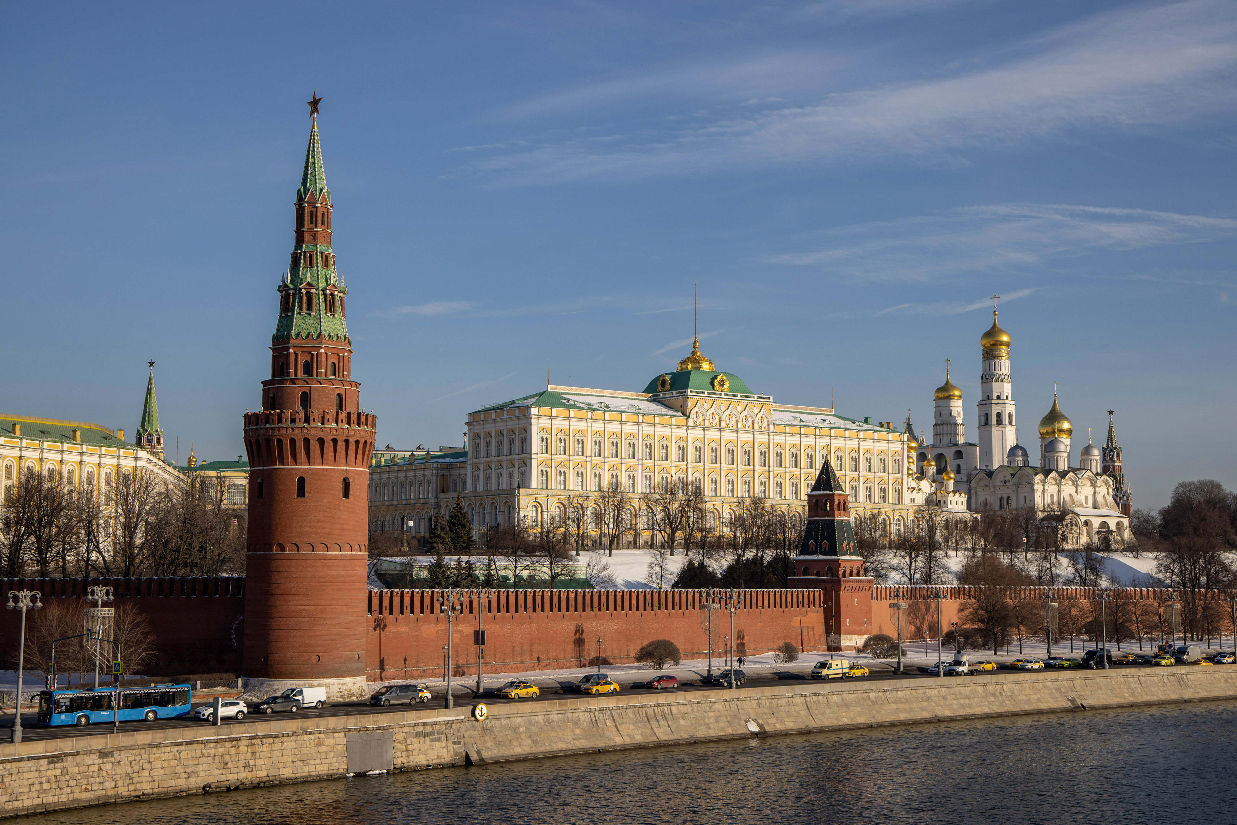 The Grand Kremlin palace, center, and the Cathedral of the Annunciation, right, in Moscow, Russia, on February. 15.