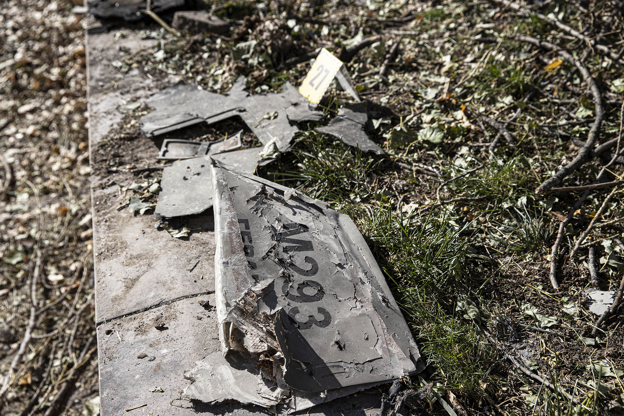 A fragment of a kamikaze drone after the Russian attacks in Kyiv, Ukraine, on October 17.