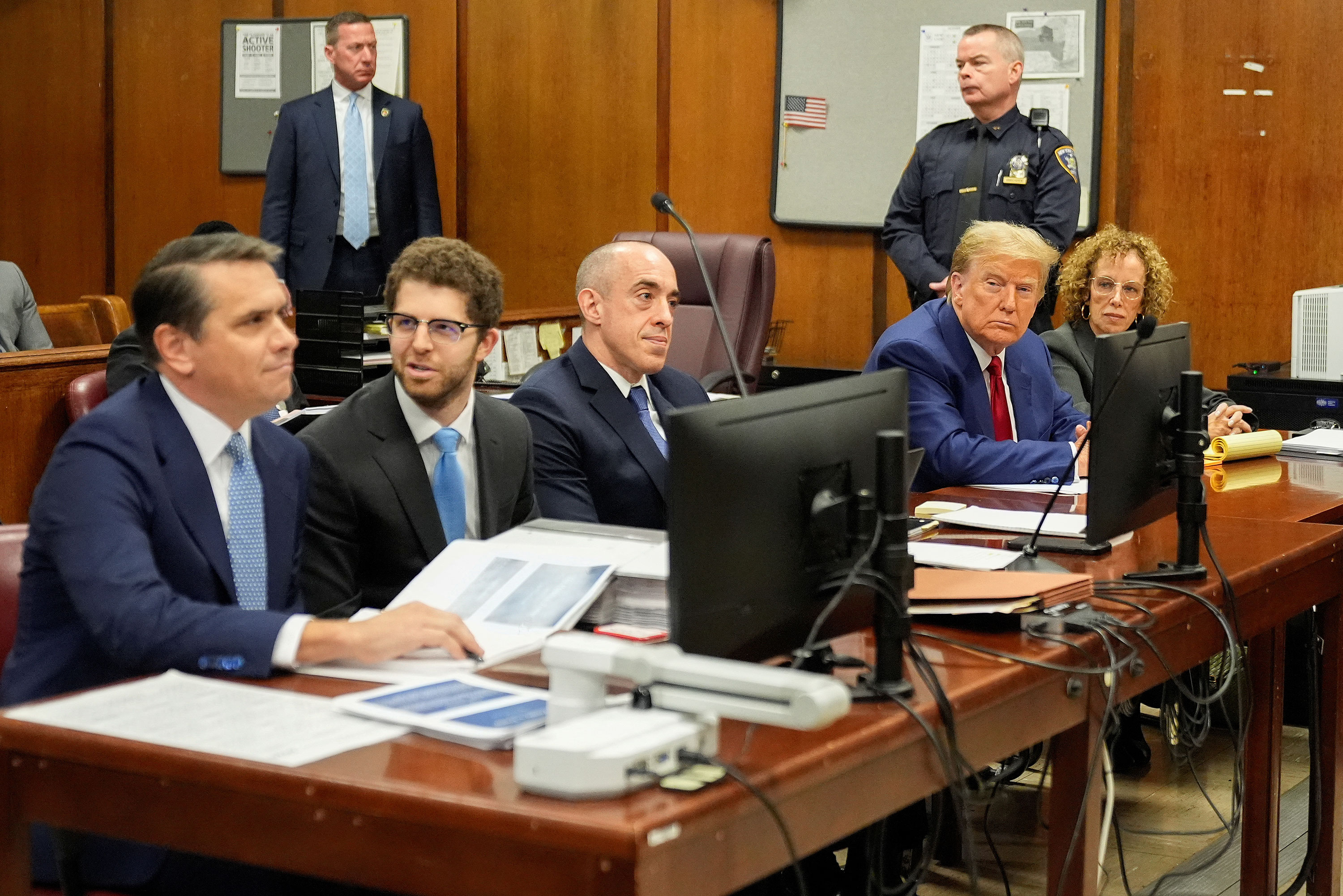 Former President Donald Trump sits in court before the start of a pre-trial hearing in New York on Monday.
