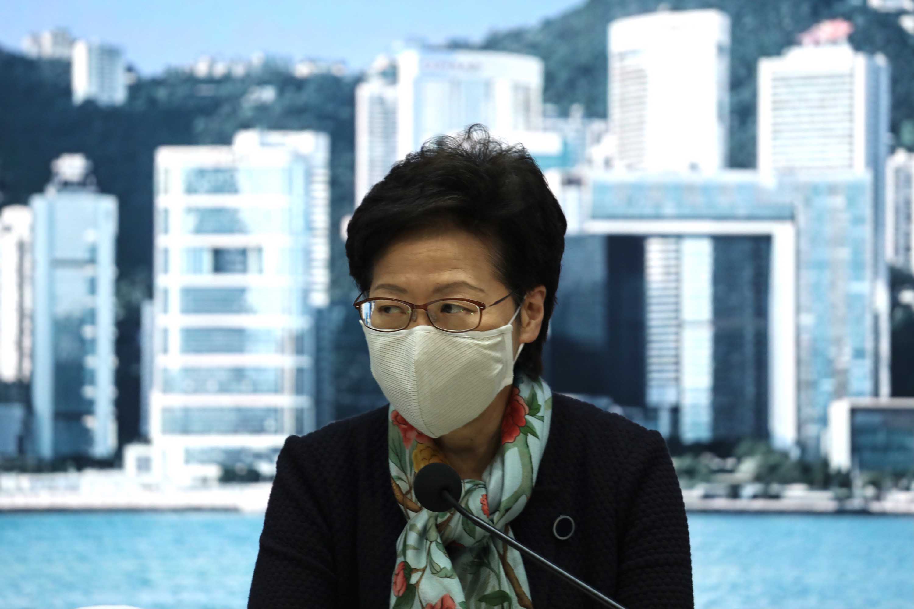 Hong Kong Chief Executive Carrie Lam during a press conference on Covid-19 measures in Hong Kong on Monday, November 30.