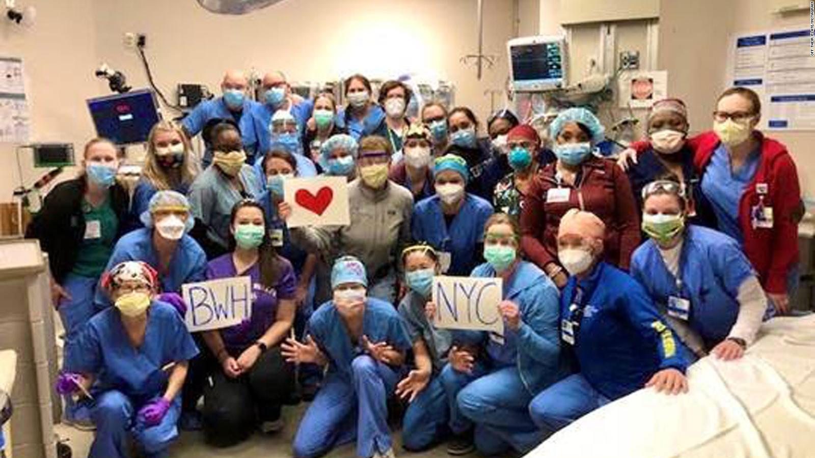 Nurses at Brigham and Women's Hospital in Boston raised money to send meals to Mt. Sinai Queens and Elmhurst Hospitals in New York.