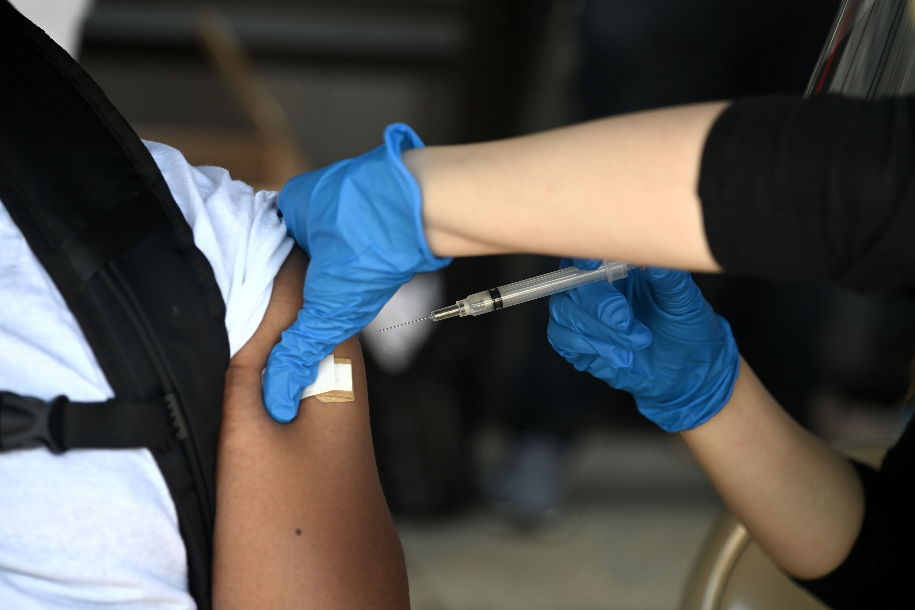 A person receives a Johnson & Johnson vaccine dose on May 19, in Washington, D.C. 