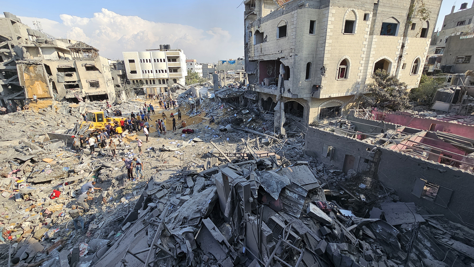 Palestinians conduct a search and rescue operation after the second bombardment by the Israeli army at the Jabalya refugee camp in Gaza on November 1.