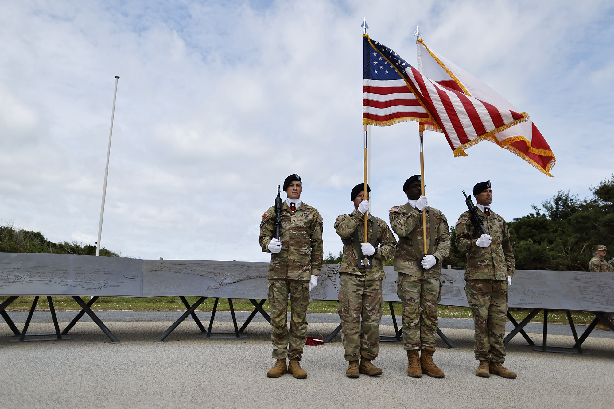 US soldiers attend a ceremony at Pointe du Hoc in Normandy, France, on June 4.