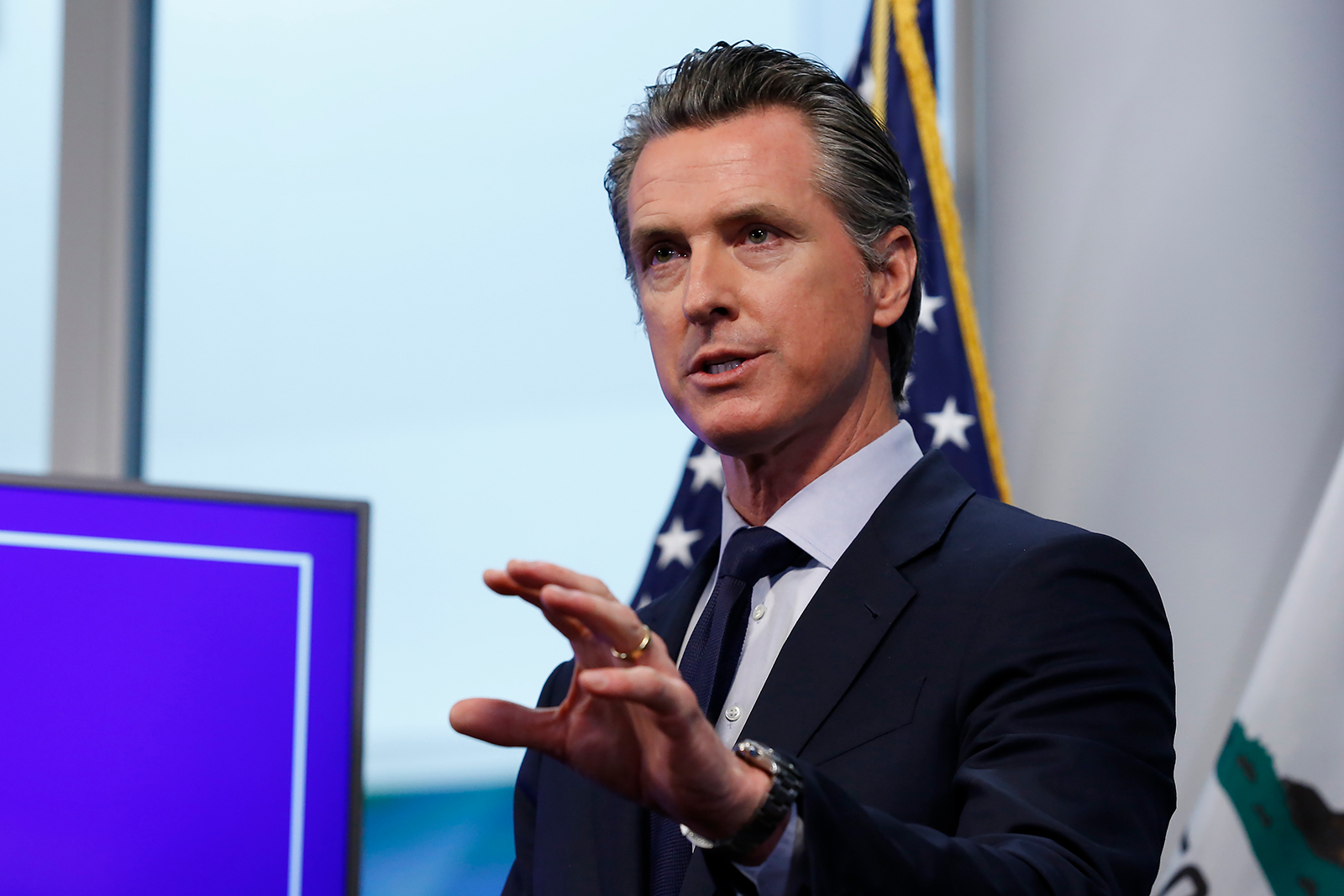 California Gov. Gavin Newsom speaks during a news conference in Sacramento, California, on April 14.