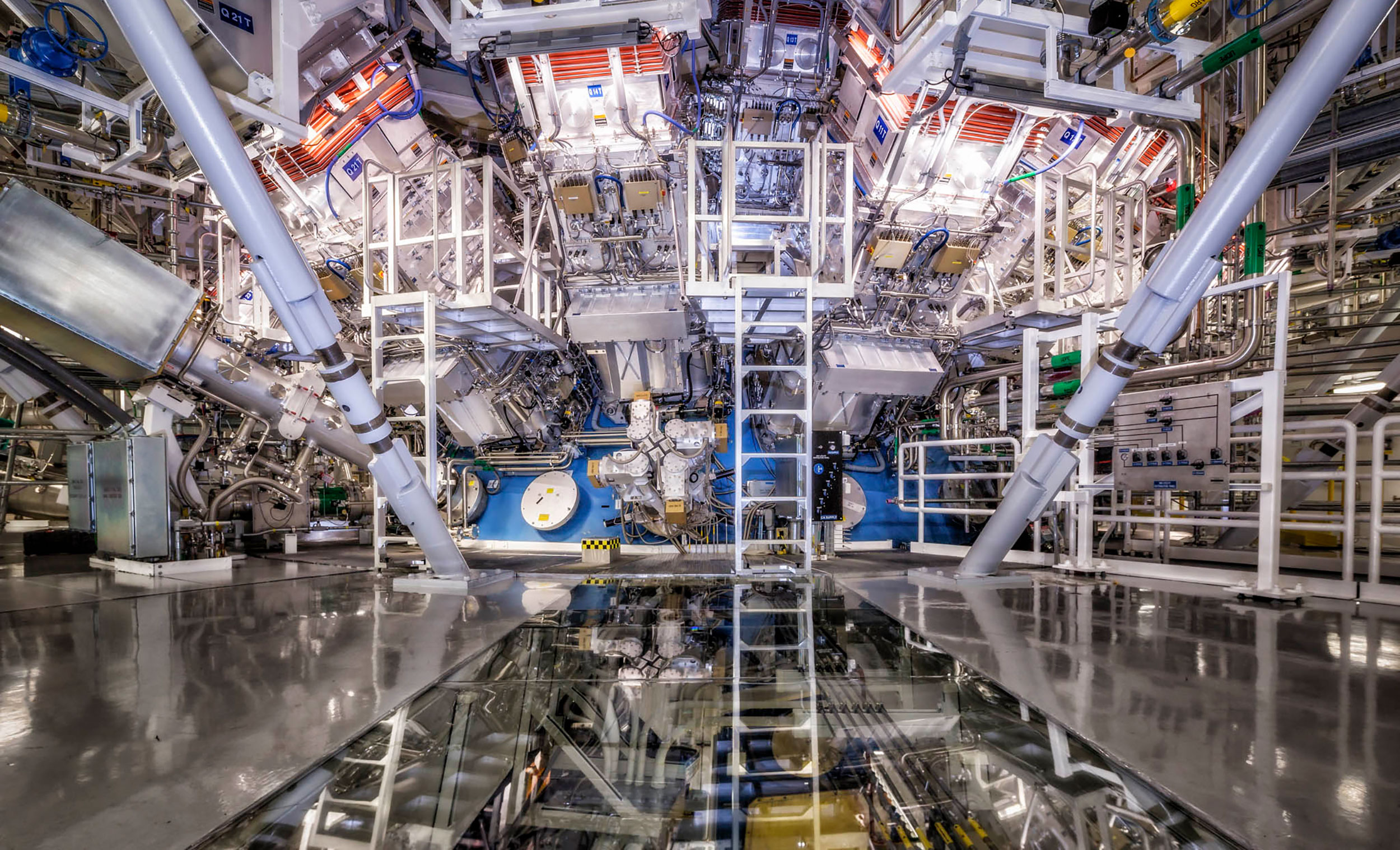 The National Ignition Facility's target chamber at the Lawrence Livermore National Laboratory in California is where the magic happens -- temperatures of 100 million degrees and pressures extreme enough to compress the target to densities up to 100 times the density of lead are created there.