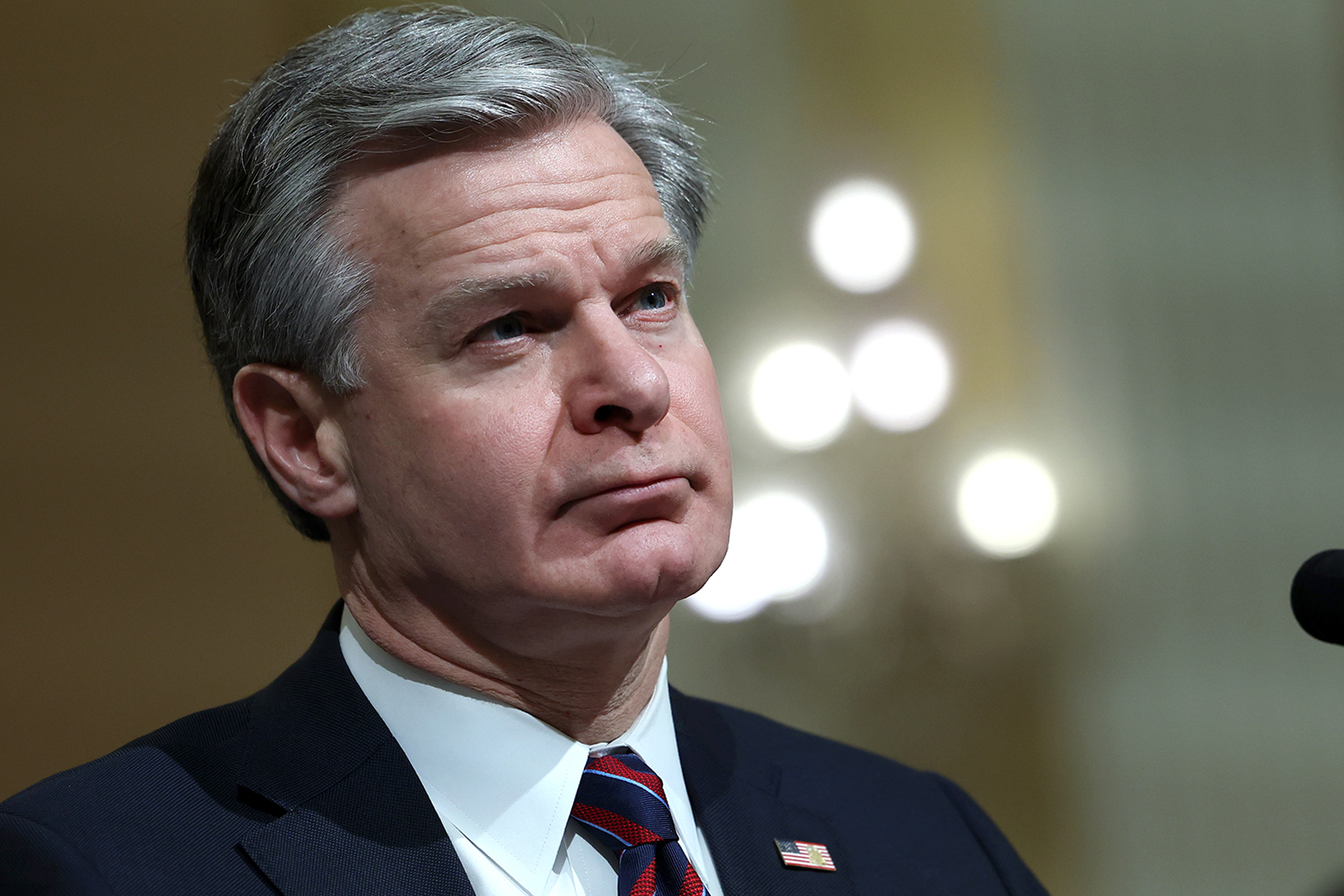 FBI Director Christopher Wray testifies at the Capitol on January 31, in Washington, DC. 