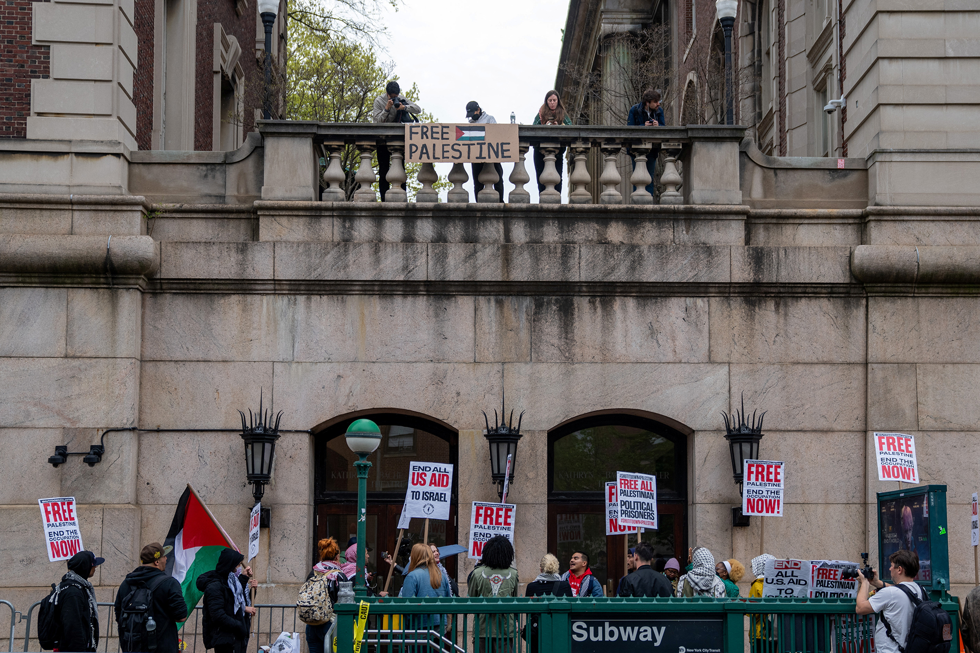 Protesters gather to show support for Palestinians in Gaza, outside of Columbia University in New York City on April 24.