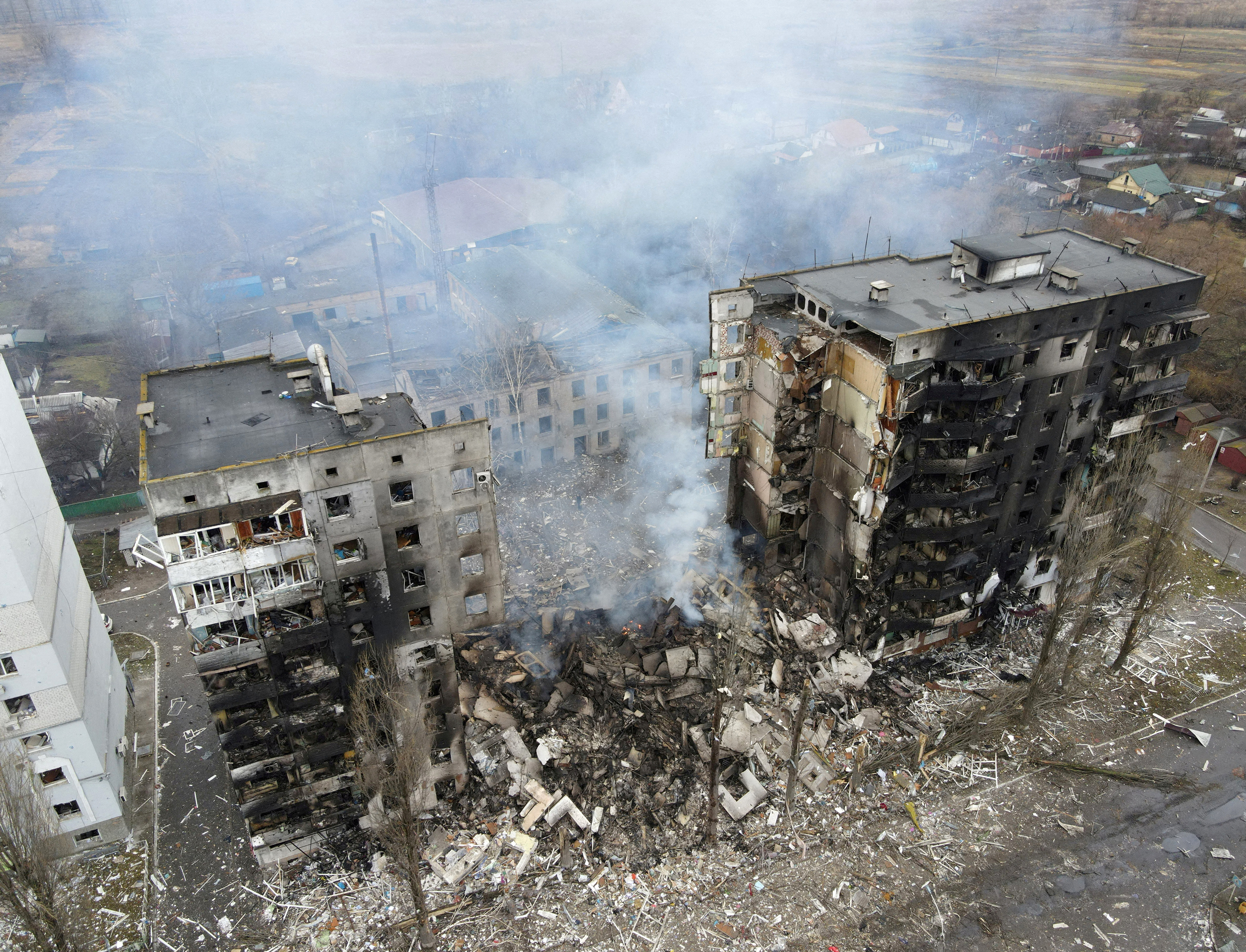 A residential building destroyed by shelling is seen in Borodyanka, Ukraine, on March 3.