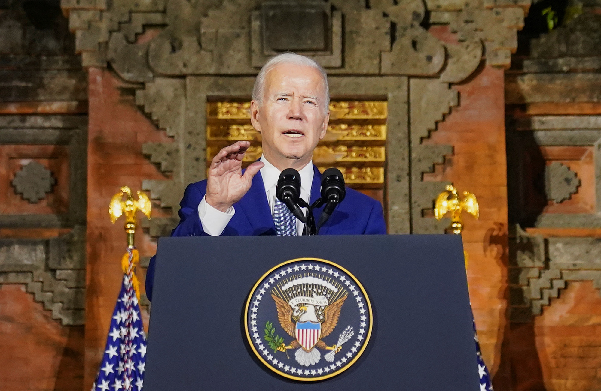 U.S. President Joe Biden holds a news conference following his meeting with Chinese president Xi Jinping, ahead of the G20 leaders' summit, in Bali, Indonesia, on November 14.