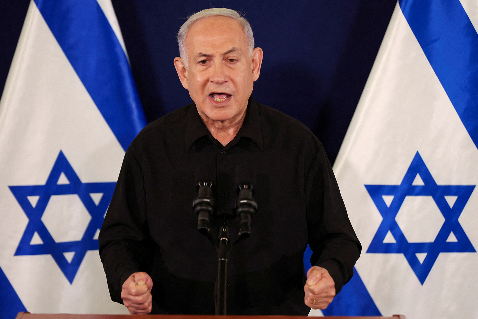 Israeli Prime Minister Benjamin Netanyahu speaks during a press conference in Tel Aviv , Israel, on October 28.  