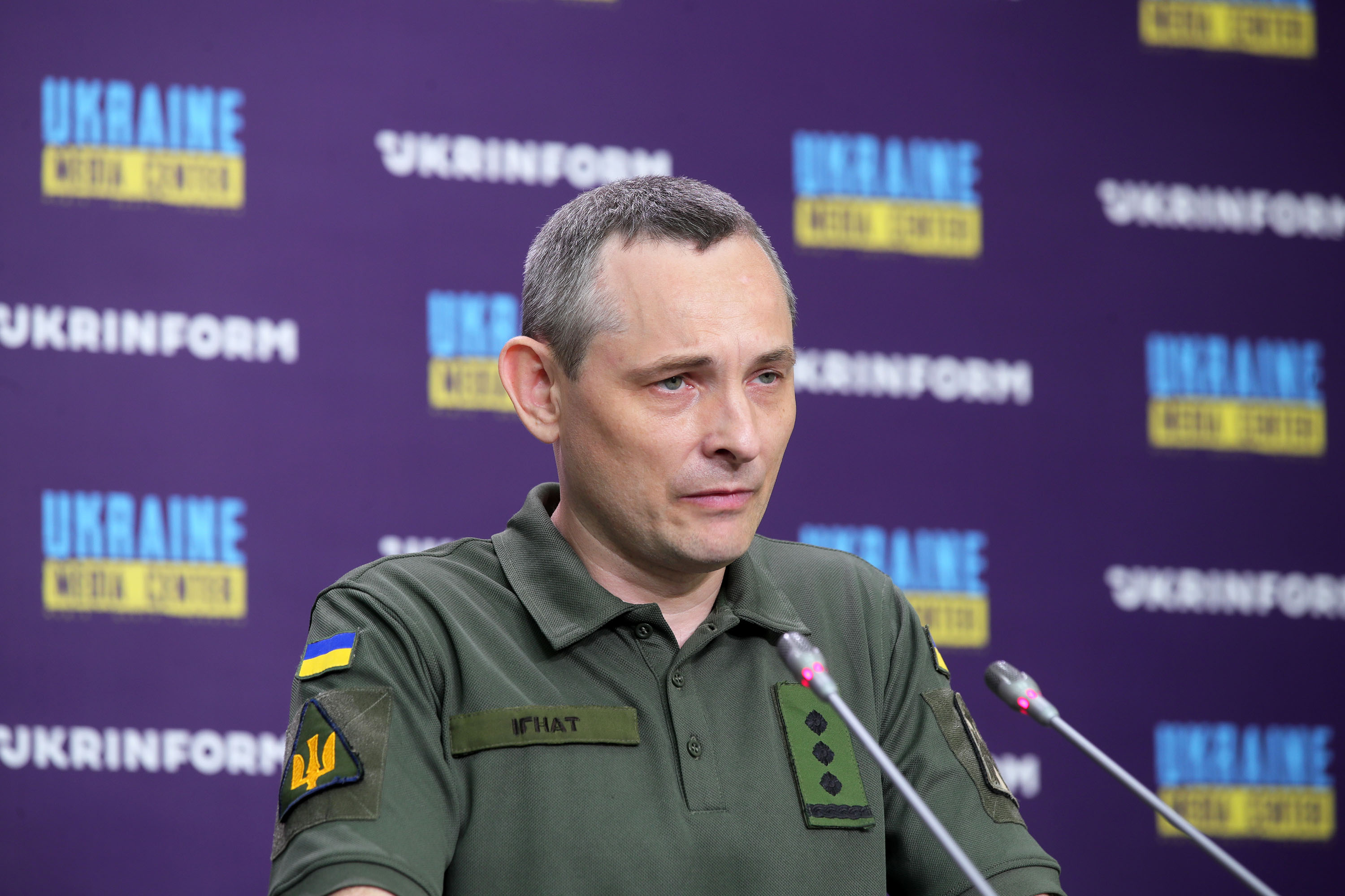 Yurii Ihnat, spokesperson for Ukraine’s Air Force Command, is pictured during a briefing in Kyiv, Ukraine, in June 2022.