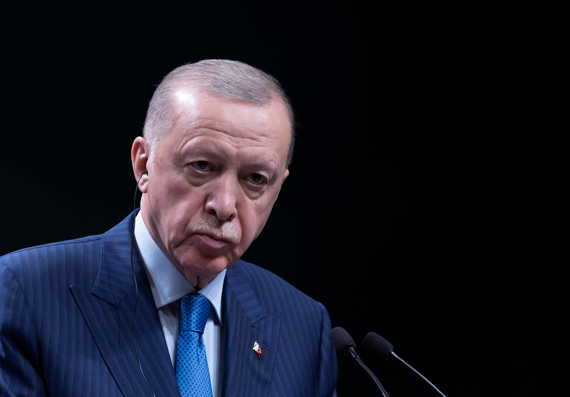 Turkey's President Tayyip Erdoğan speaks during a press conference in Ankara, Turkey, on Monday.