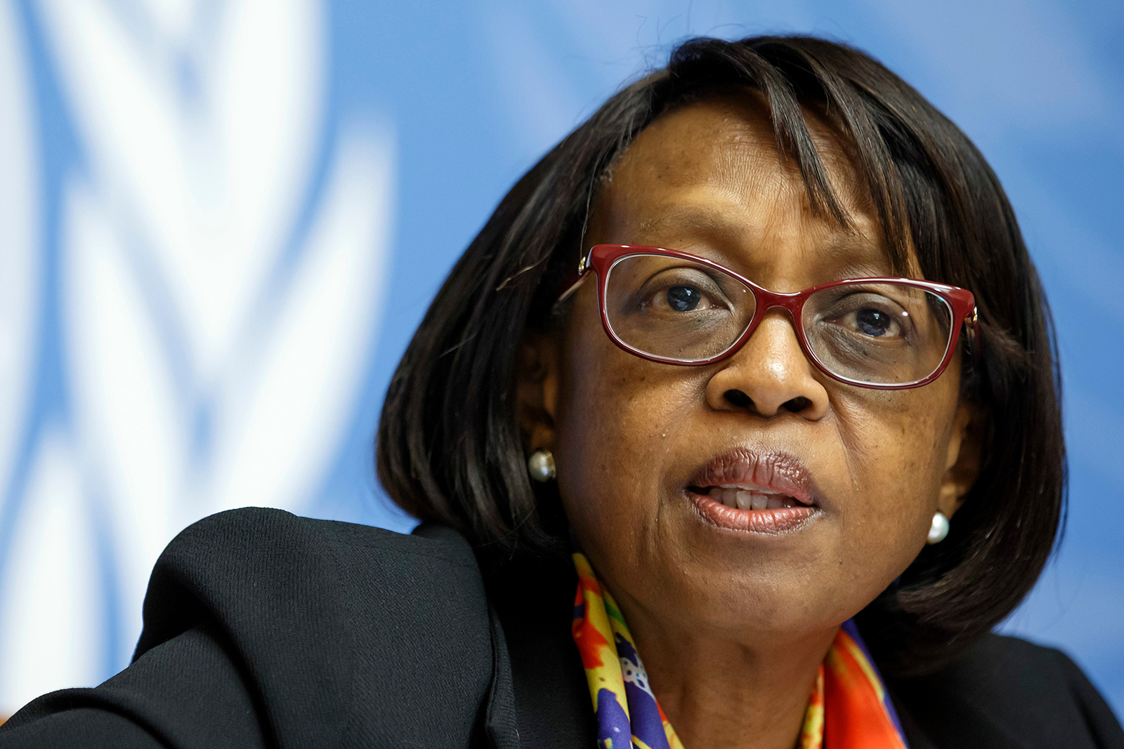 Dr. Matshidiso Moeti, WHO regional director for Africa, speaks during a news conference at the European headquarters of the UN in Geneva, Switzerland, on February 1, 2019.