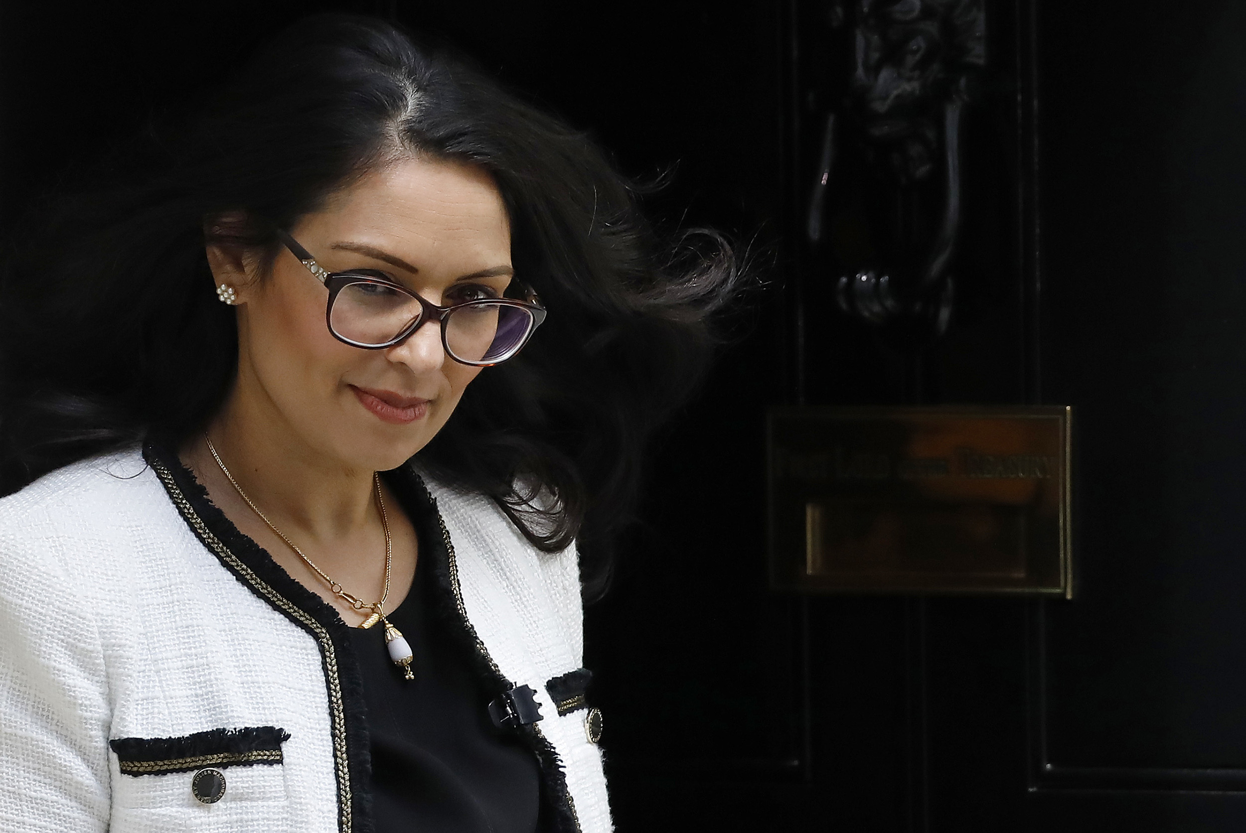 Britain's Home Secretary Priti Patel leaves 10 Downing Street in London on May 14.