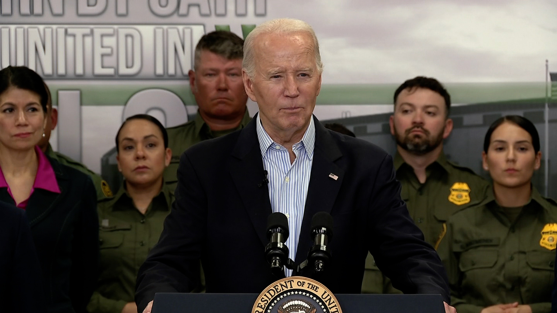President Joe Biden speaks following a visit to the US-Mexico border on Thursday in Texas.
