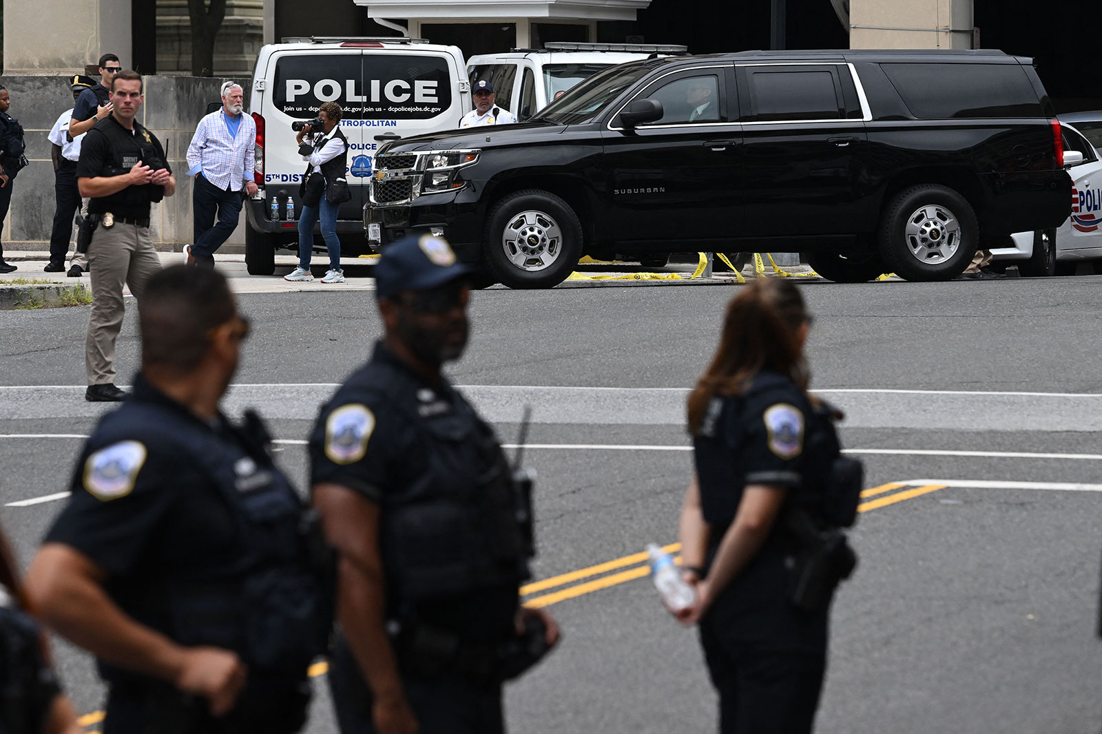 Trump's motorcade arrives at the E. Barrett Prettyman US Courthouse for arraignment, in Washington, DC, on August 3.