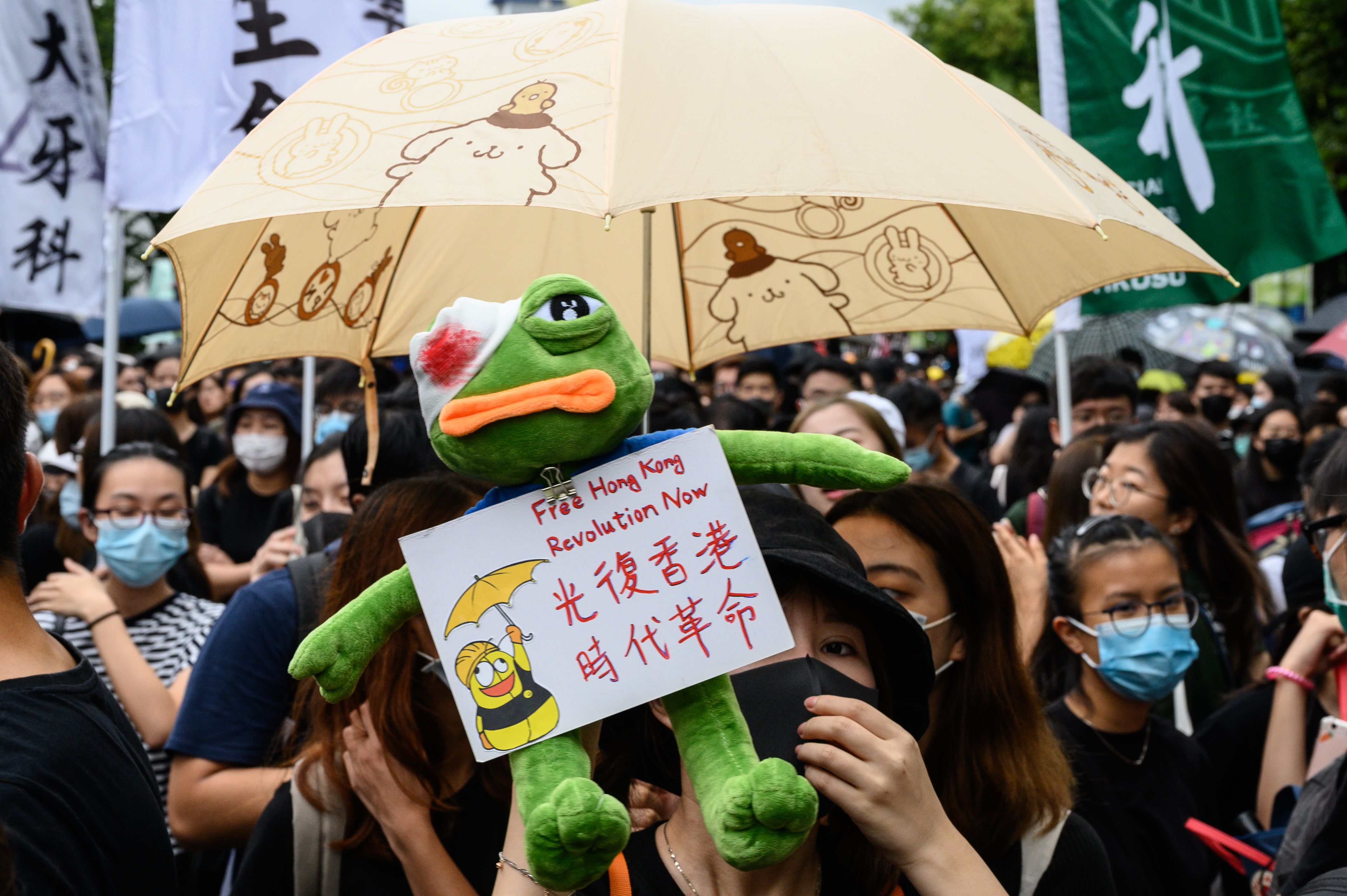 Students attend a school boycott rally at the Chinese University of Hong Kong on September 2, 2019.