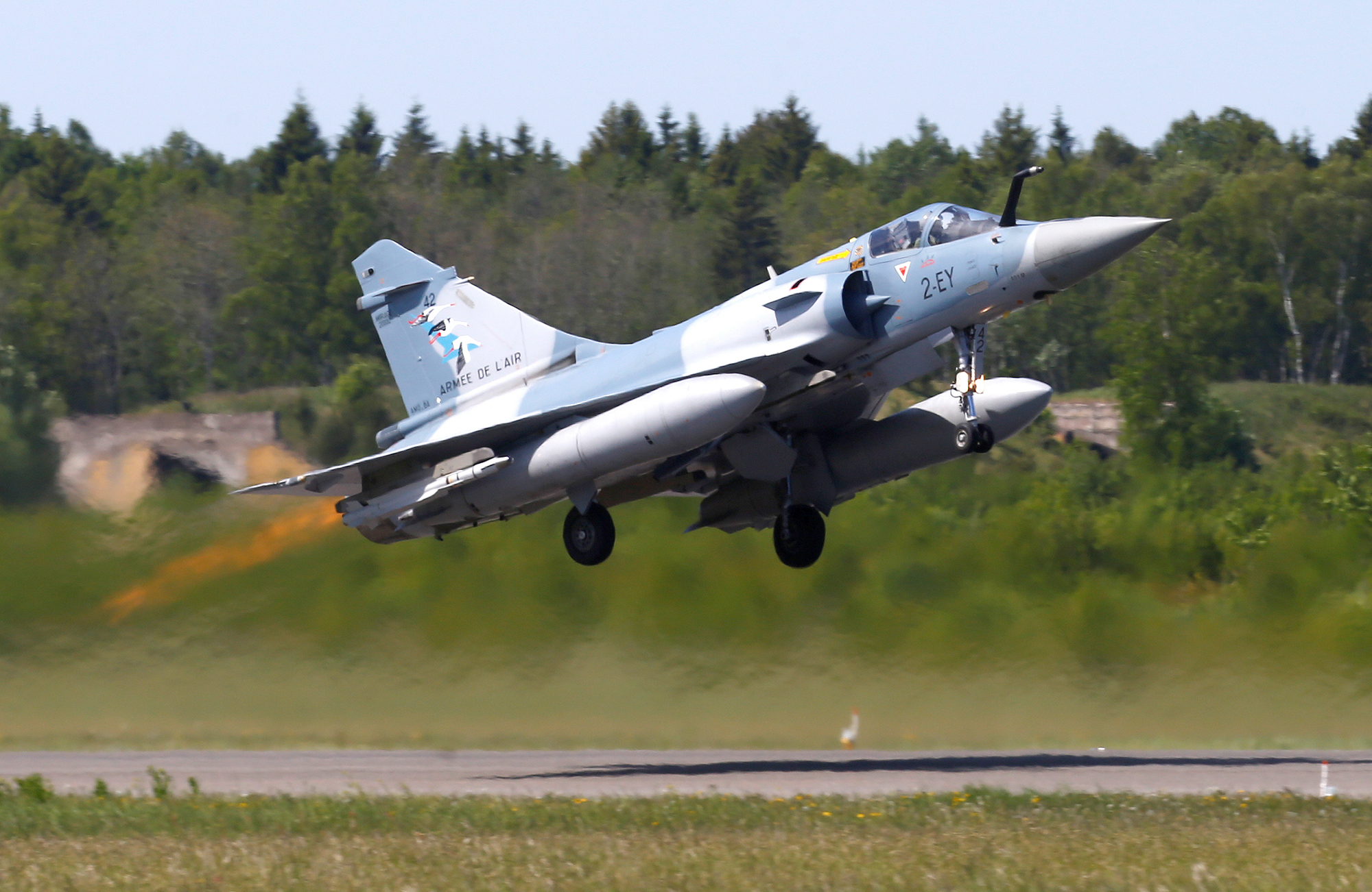 France's Air Force Mirage 2000-5 fighter takes off during the NATO Baltic Air Policing Mission in Amari military air base, Estonia, on May 25, 2018. 