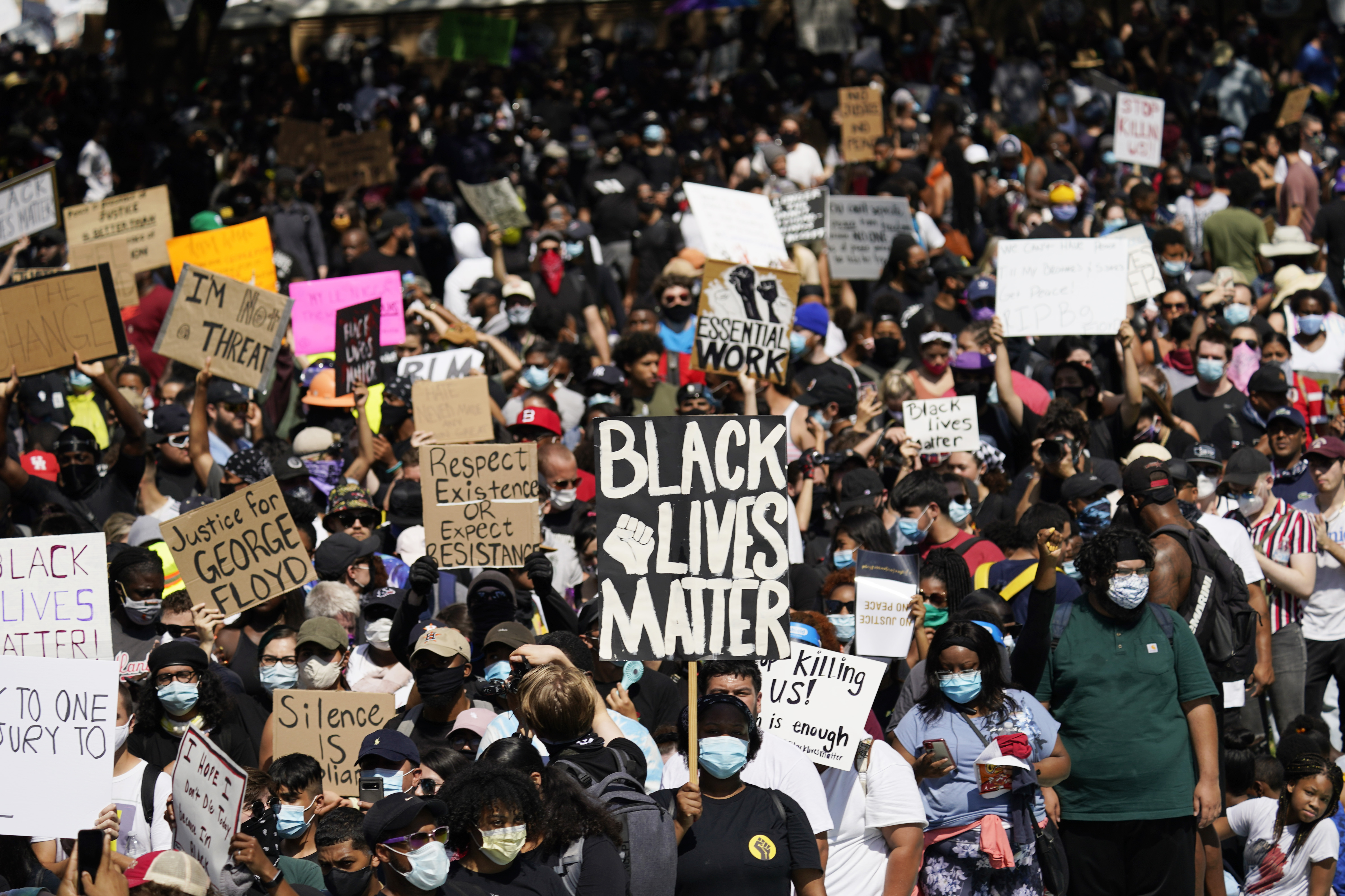 People rally to protest the death of George Floyd in Houston on June 2.