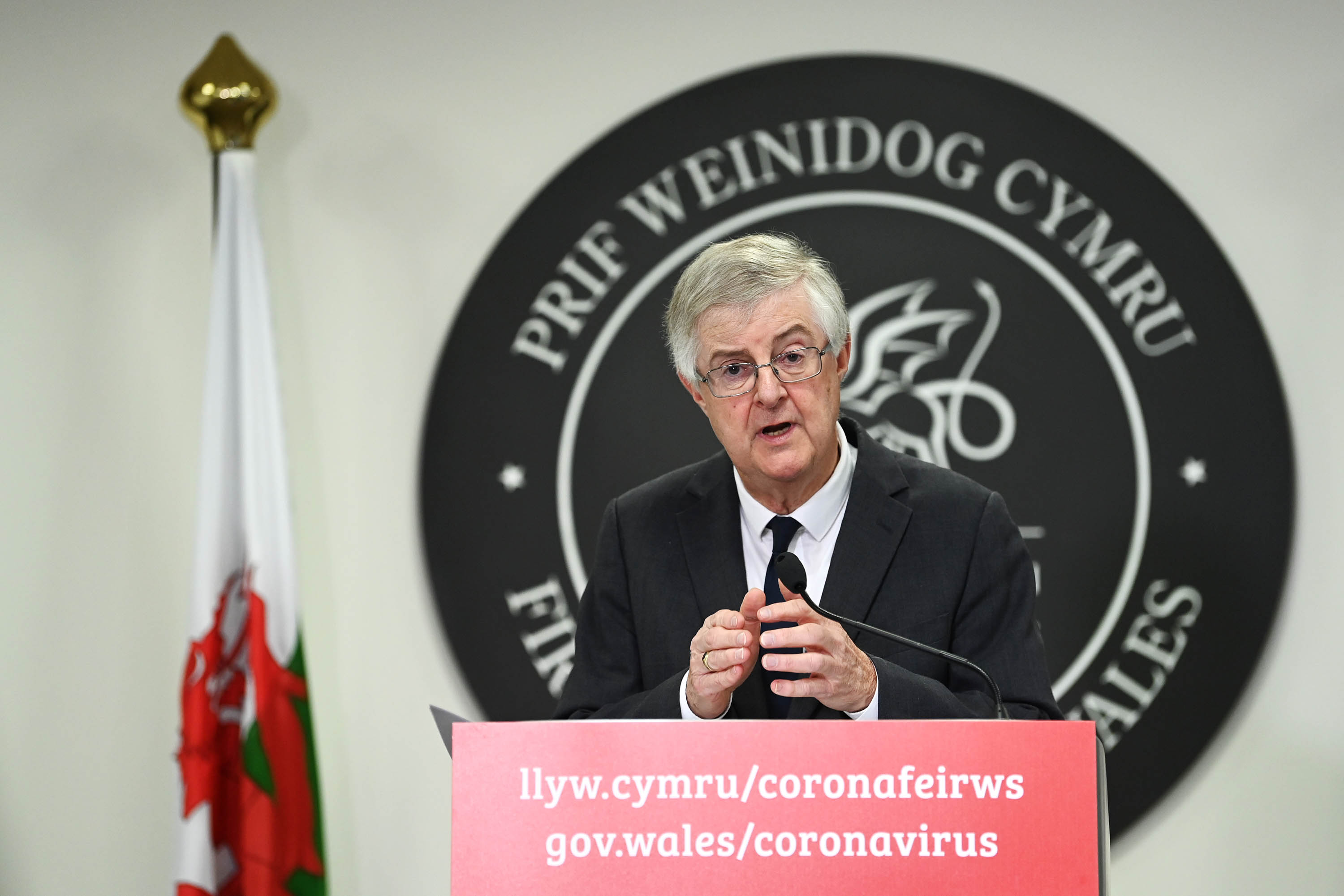 First Minister of Wales Mark Drakeford speaks during a press conference on October 19, in Cardiff.