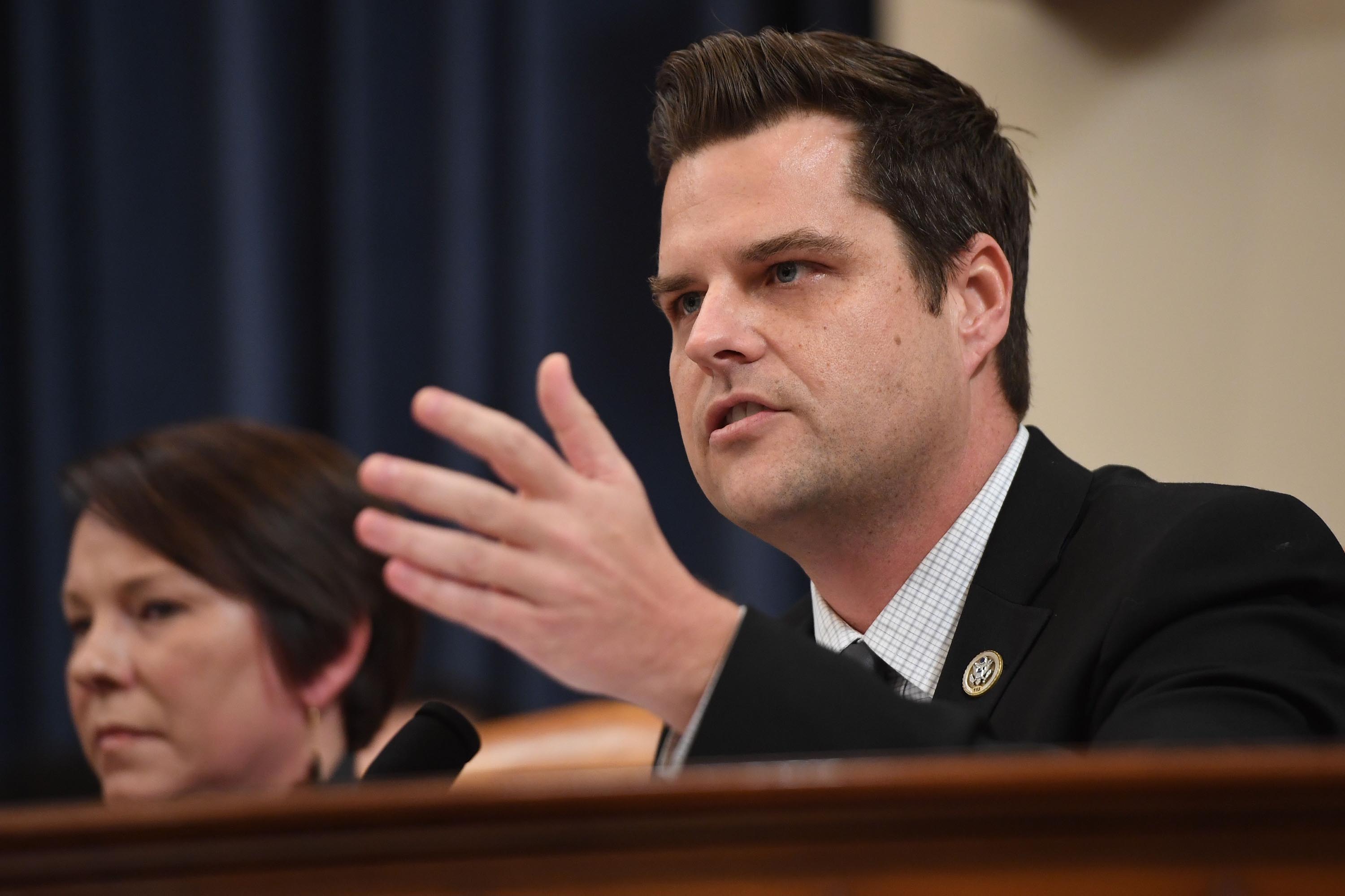 Rep. Matt Gaetz questions witnesses at a House Judiciary Committee hearing on Monday, December 9.