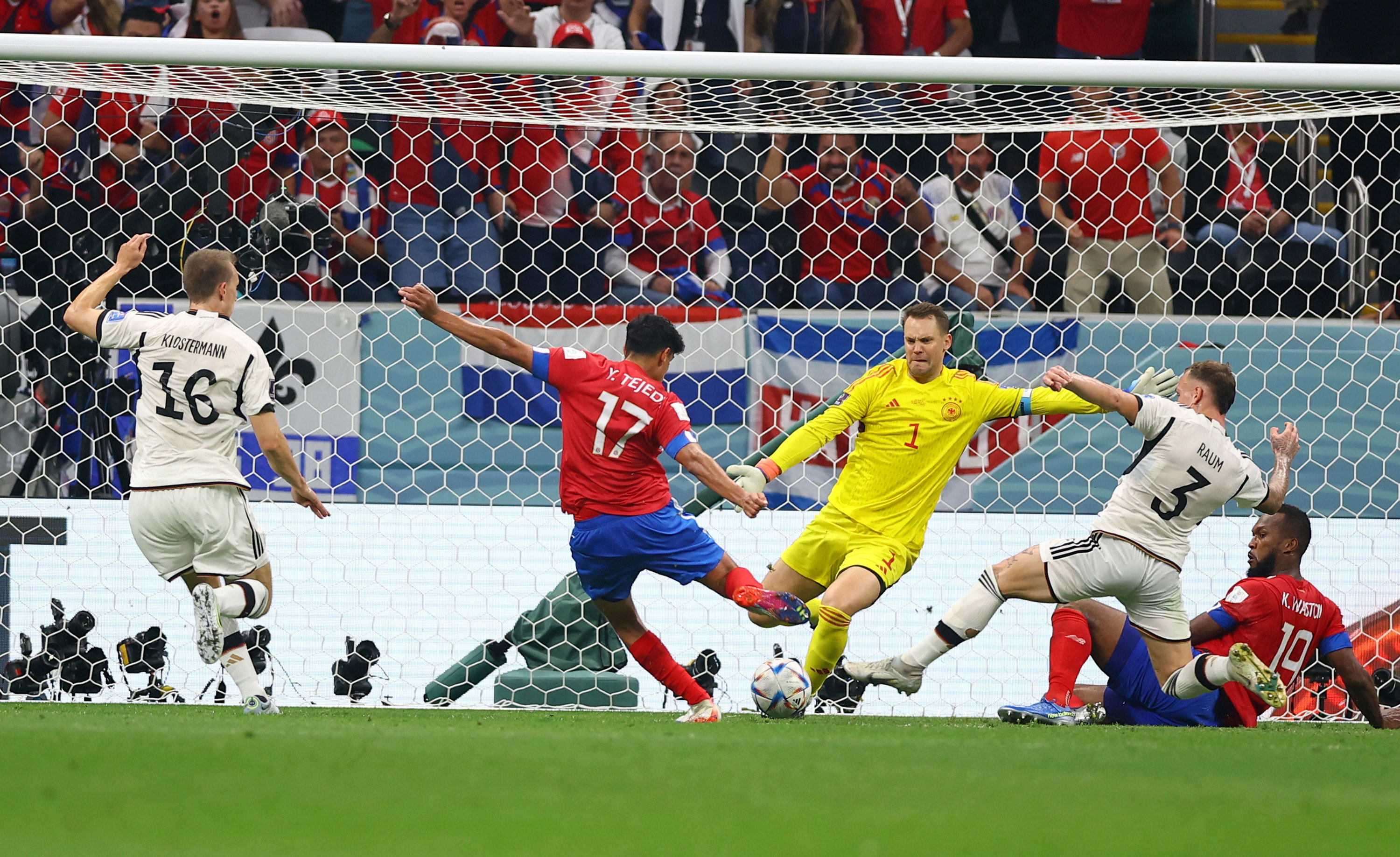 Costa Rica's Yeltsin Tejeda scores his team's first goal against Germany.